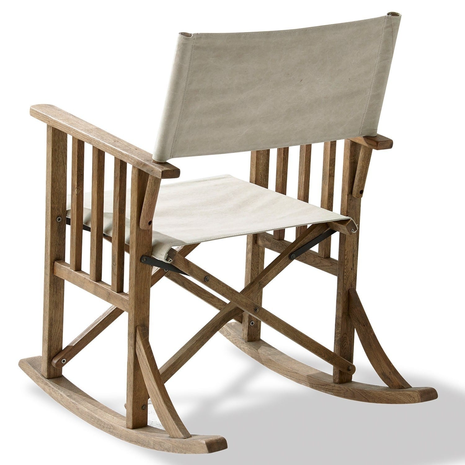 Schaukelstuhl aus Holz mit beigem Stoff, leichter Relaxsessel für drinnen und draußen
