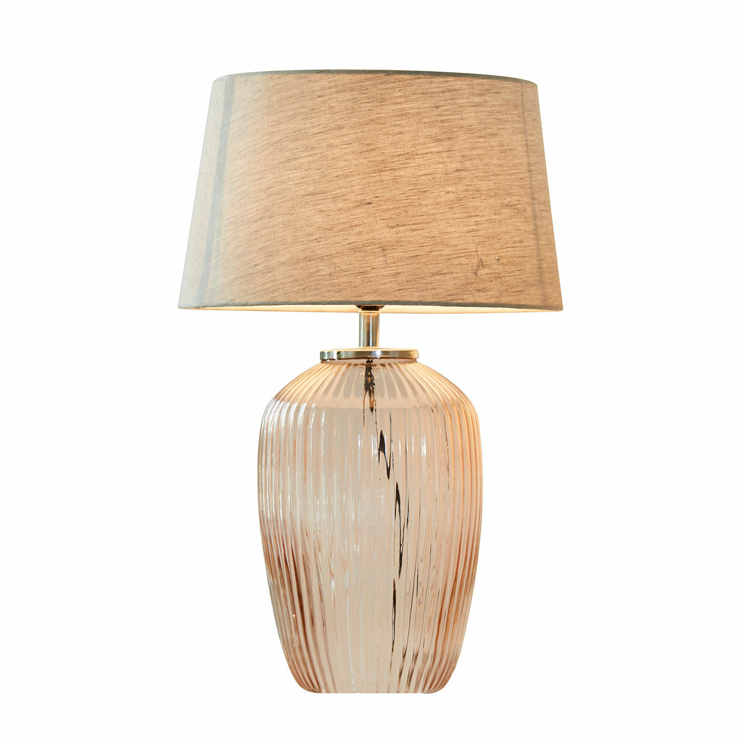 creme/rosa Tischlampe Fenis mit cremefarbenem Schirm und rosa Glasfuß, dekorative Wohnraumbeleuchtung