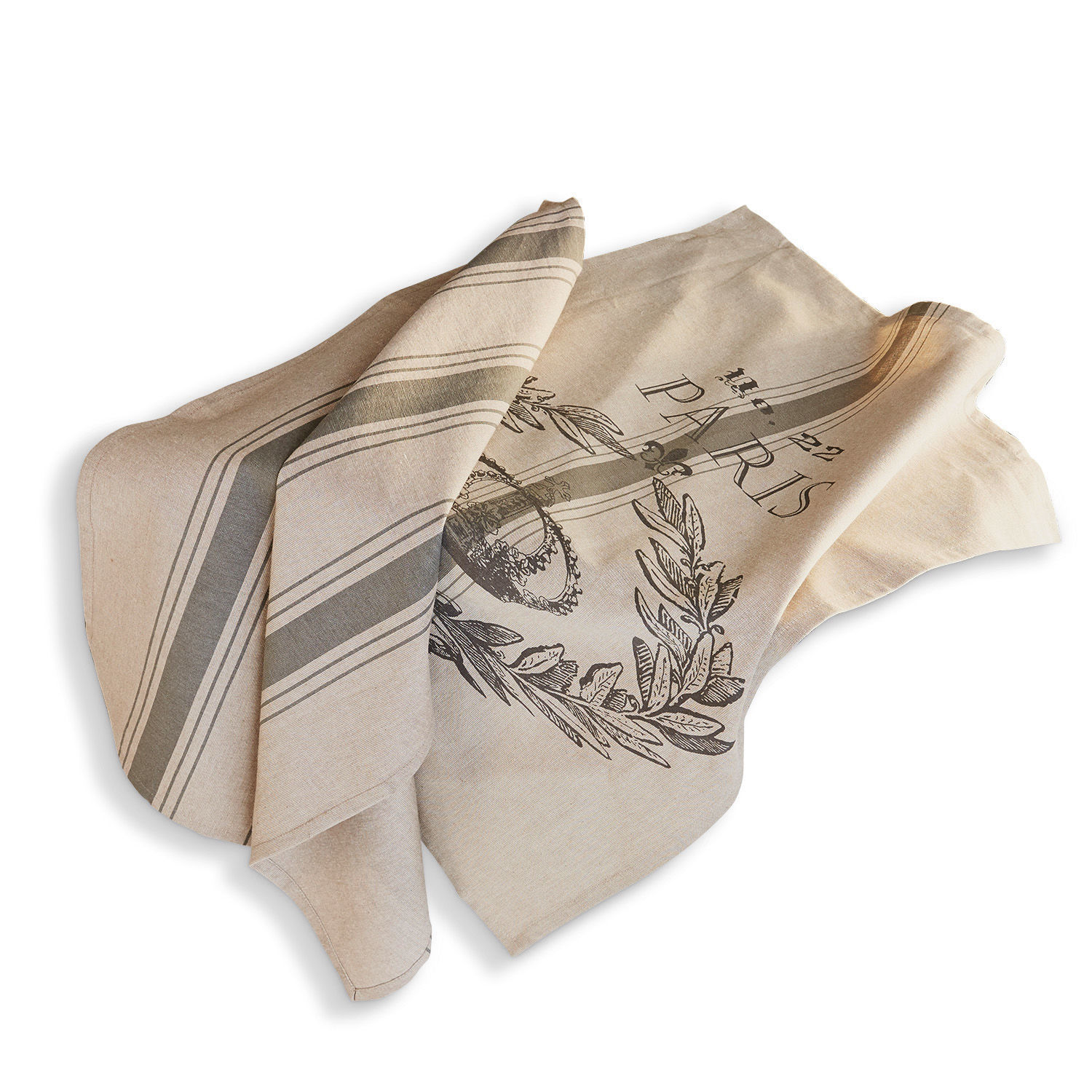 Beige Leinen-Geschirrtuch mit Druck und Streifen, praktisches Küchentextil