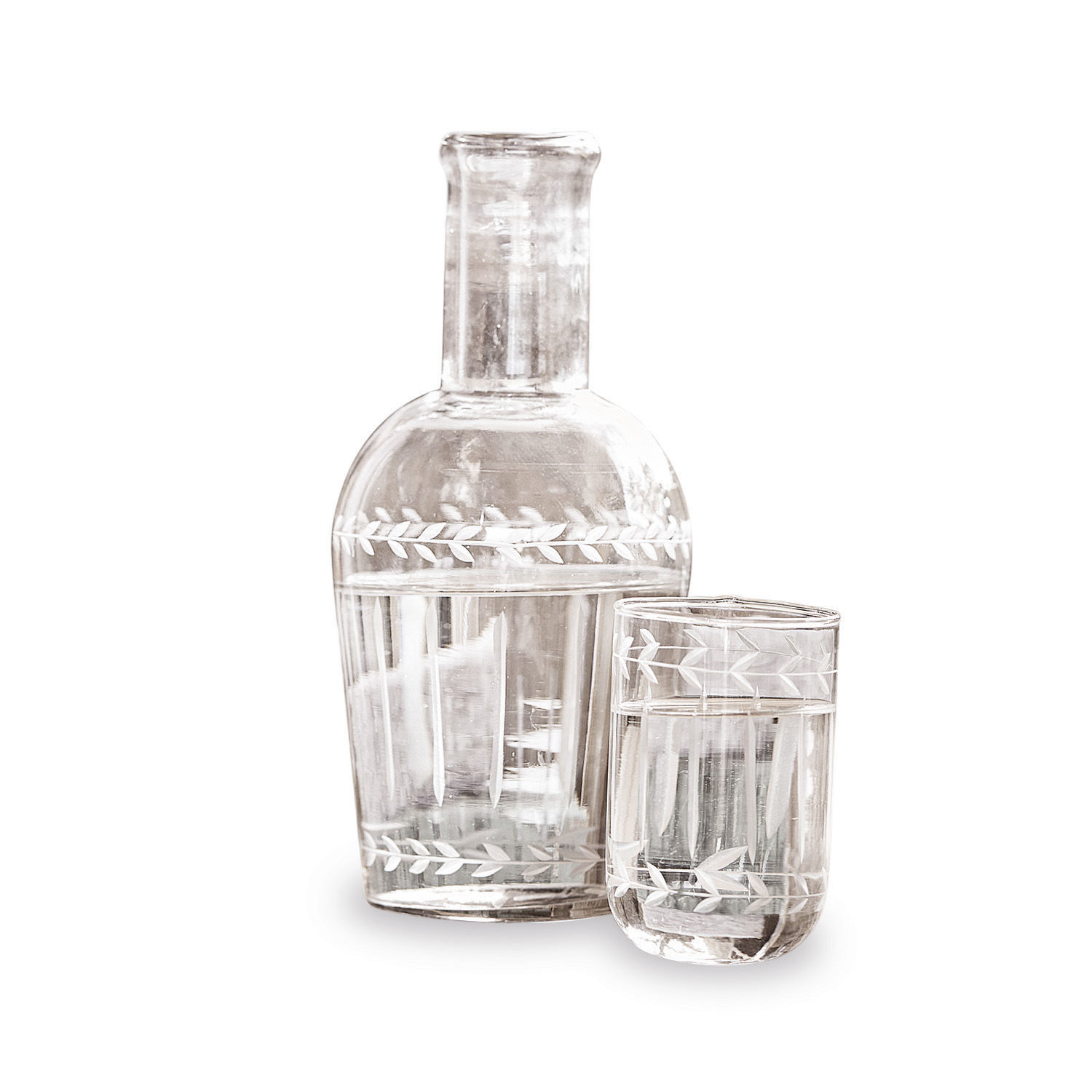 Karaffe Mardor Transparente Glas-Karaffe und Glas mit graviertem Blattmuster für Getränke