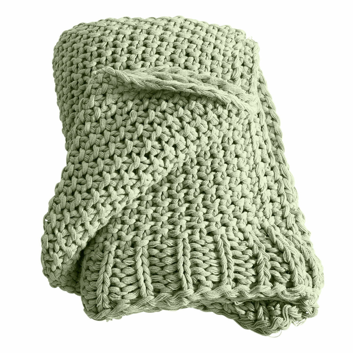Plaid Plixoren Weiche grüne Baumwolldecke mit grobem Strickmuster, ideal für Wohnraumdekoration und Wärme