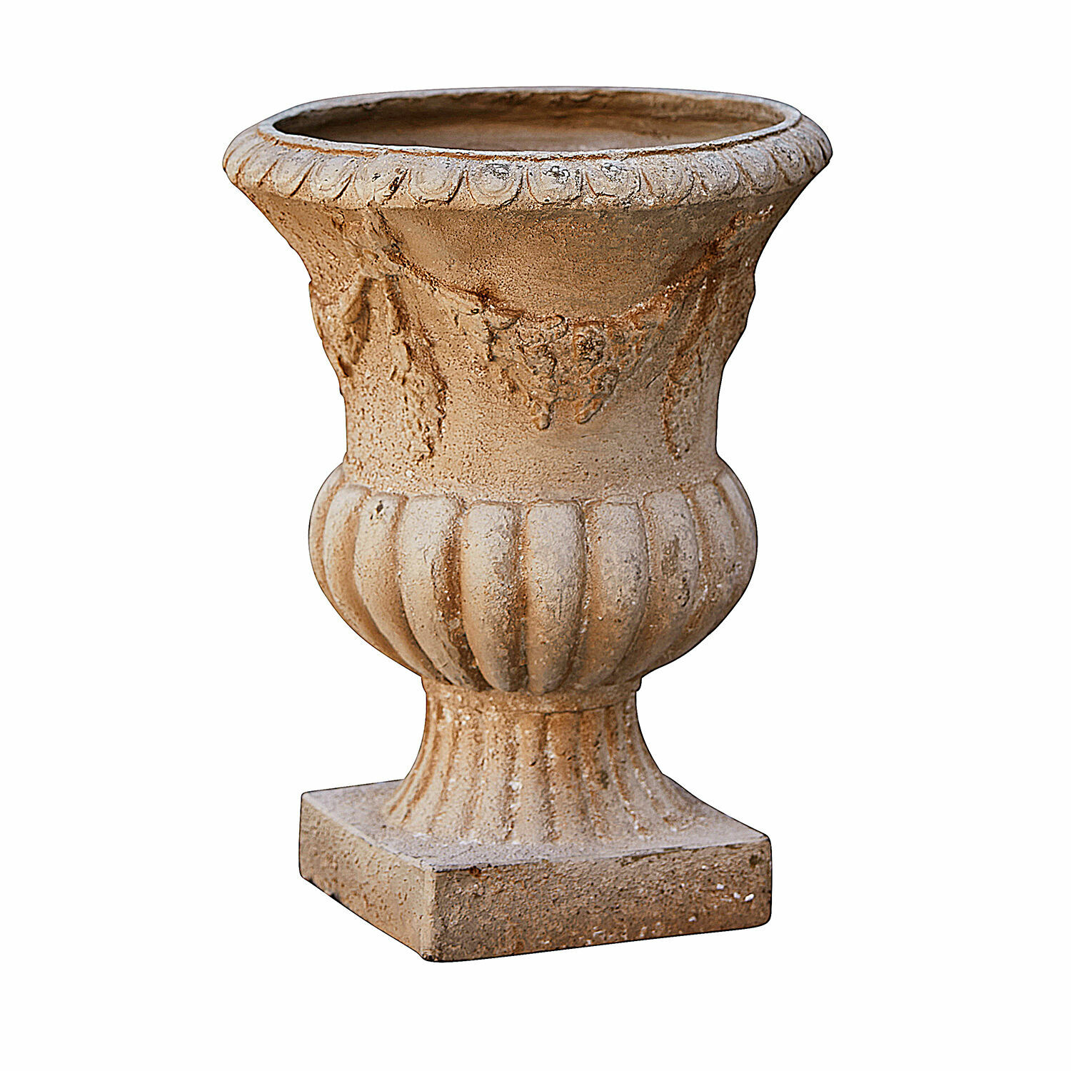 Dekorativer Pflanztopf aus Stein in Beige mit klassischem Muster für Garten