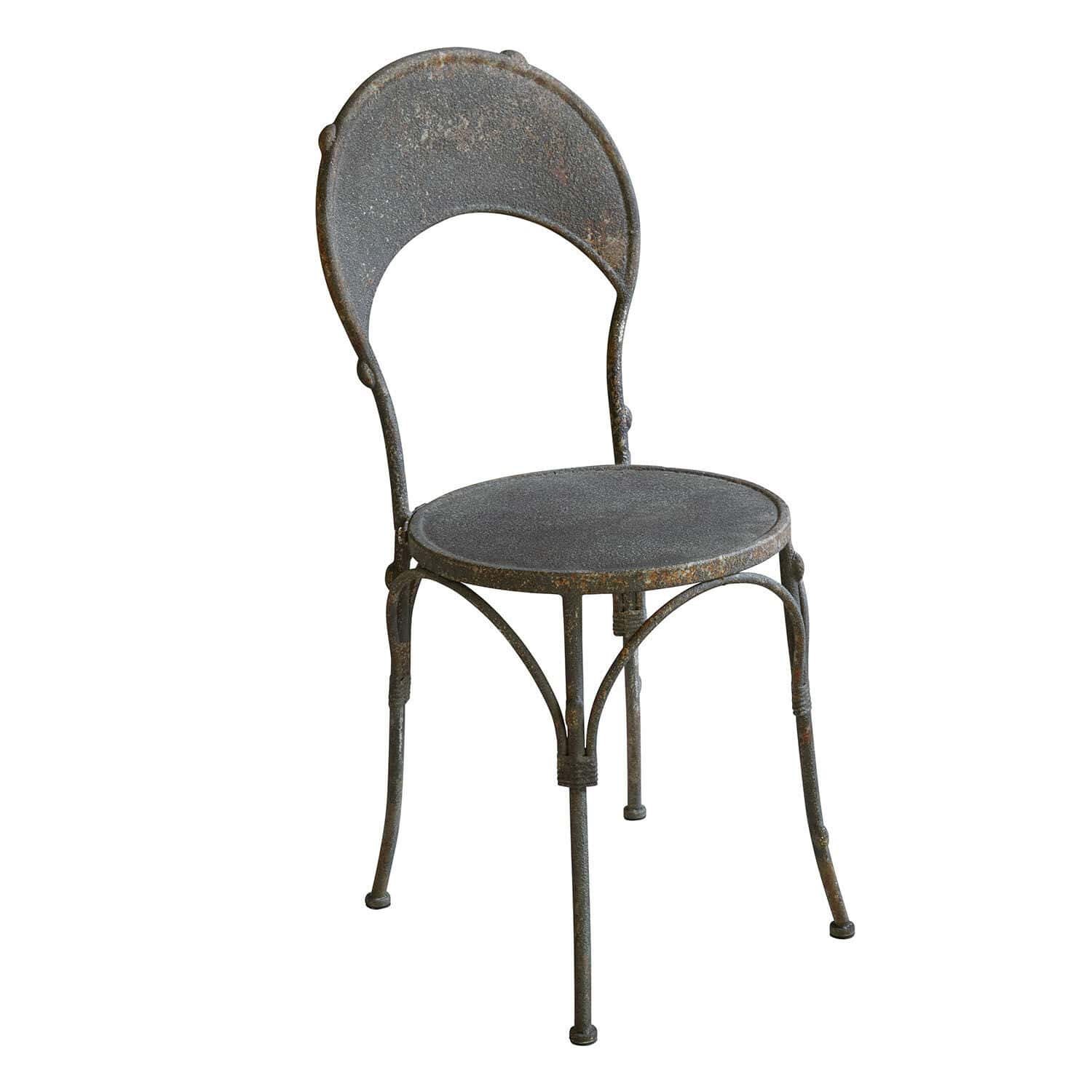 Stuhl Delivora Vintage Metall-Gartenstuhl mit dunkelgrauer Patina und rundem Sitz