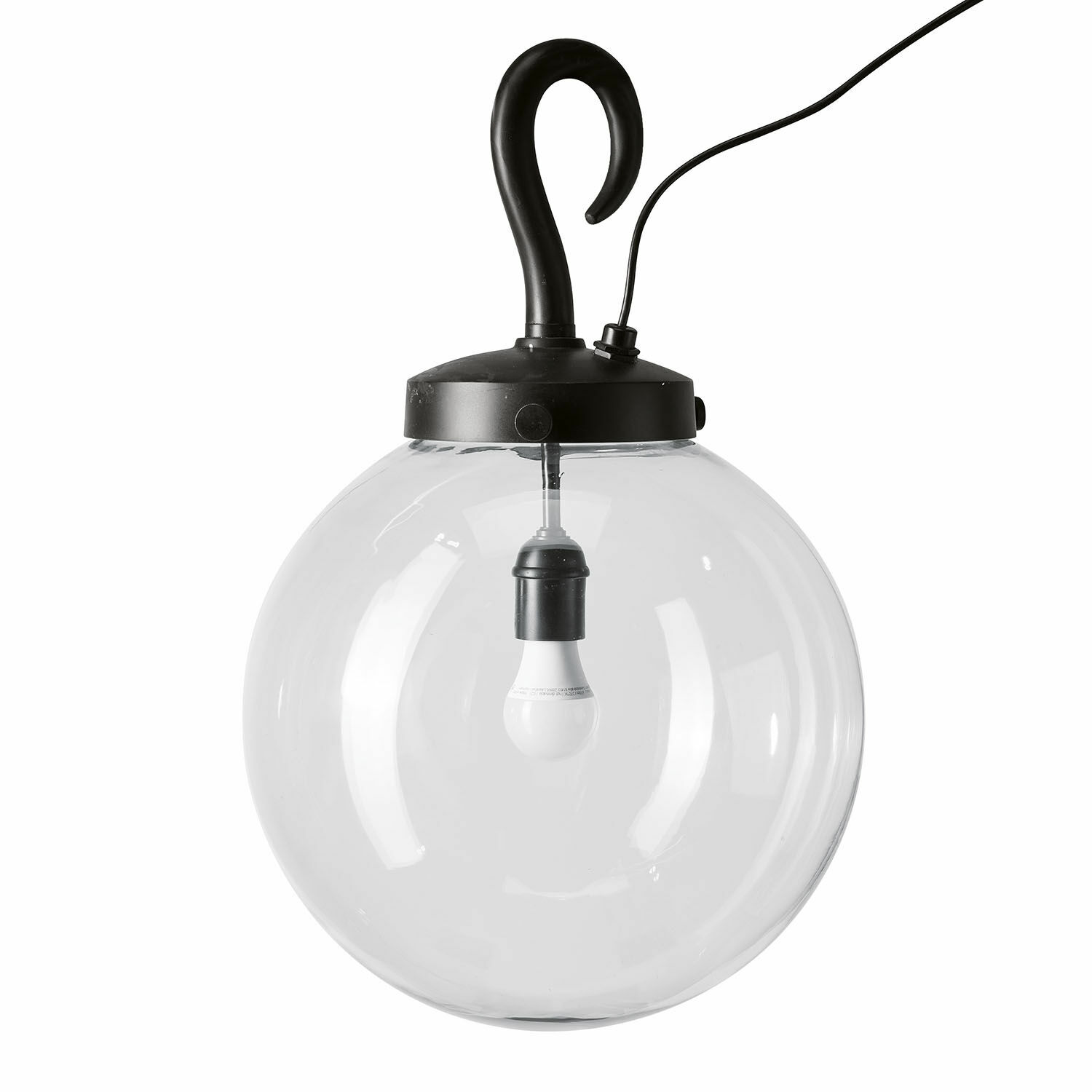 Runde Gartenlampe Marey aus schwarzem Metall und klarem Glas, modernes Außenlicht