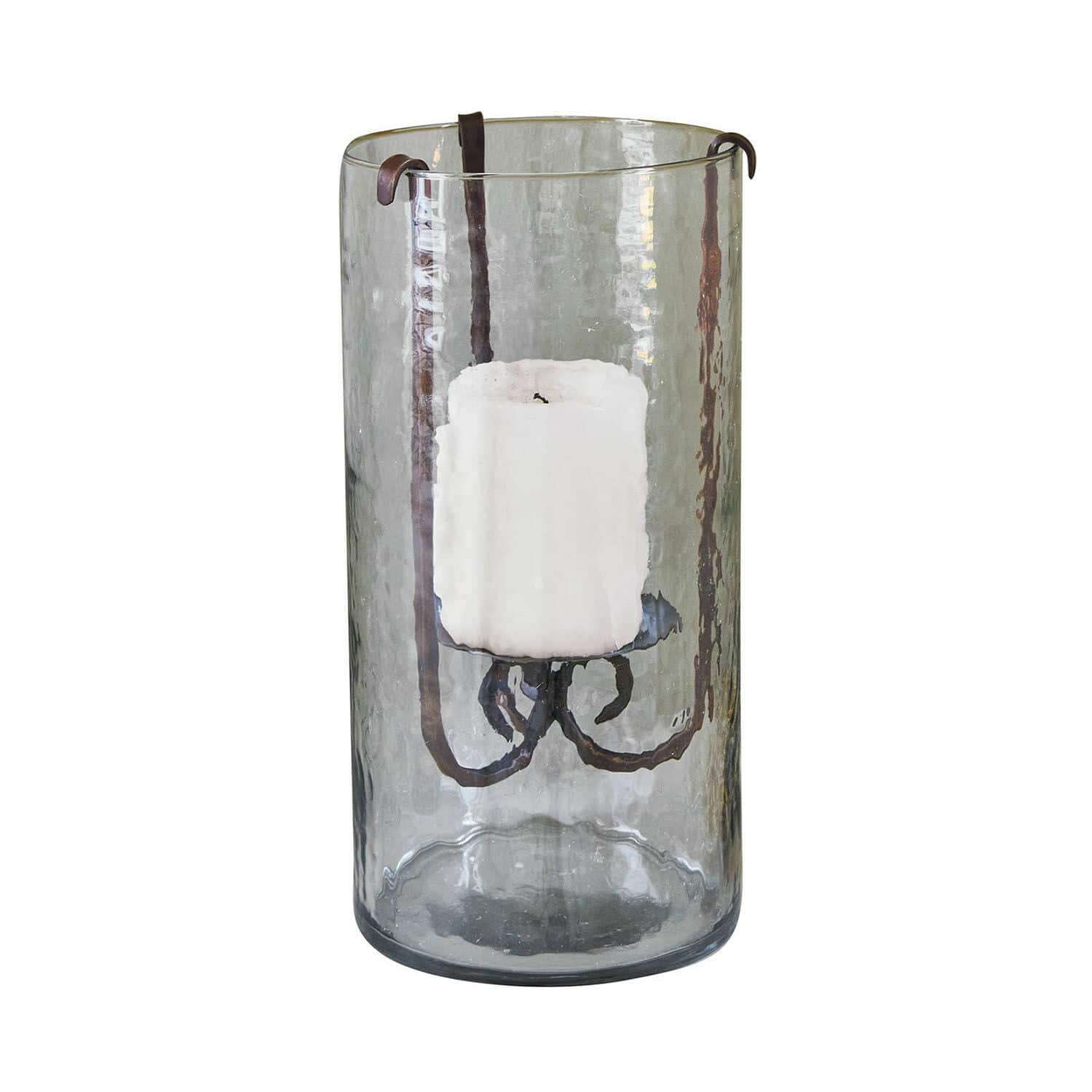 Windlicht Thjora Glaswindlicht mit Metallhalterung und weißer Kerze, rustikale Wohnraumdekoration
