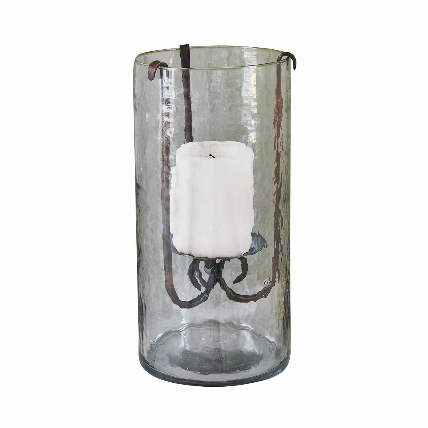 Windlicht Thjora Glaswindlicht mit Metallhalterung und weißer Kerze, rustikale Wohnraumdekoration