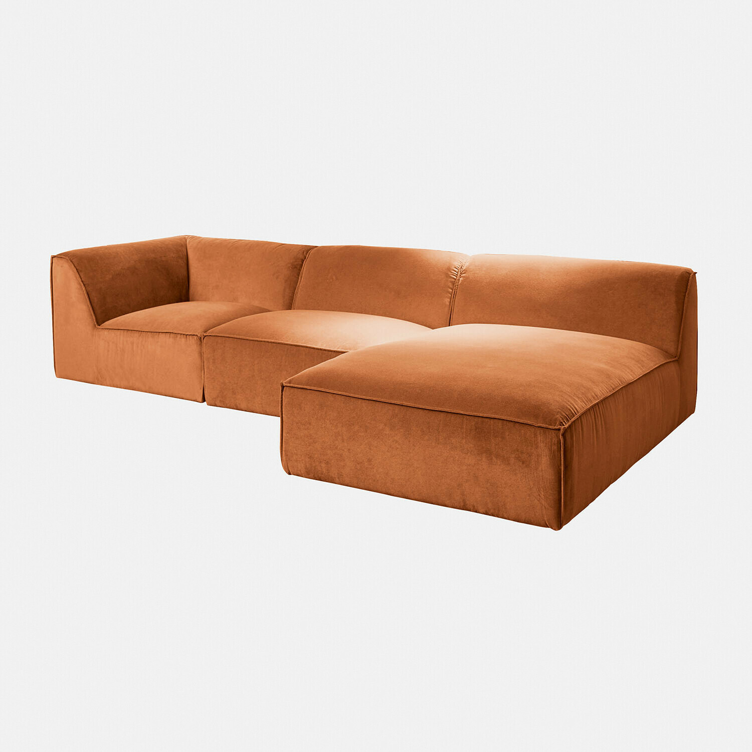 Modulares McLean Sofa in Orange aus weichem Stoff, modernes Wohnzimmerdesign