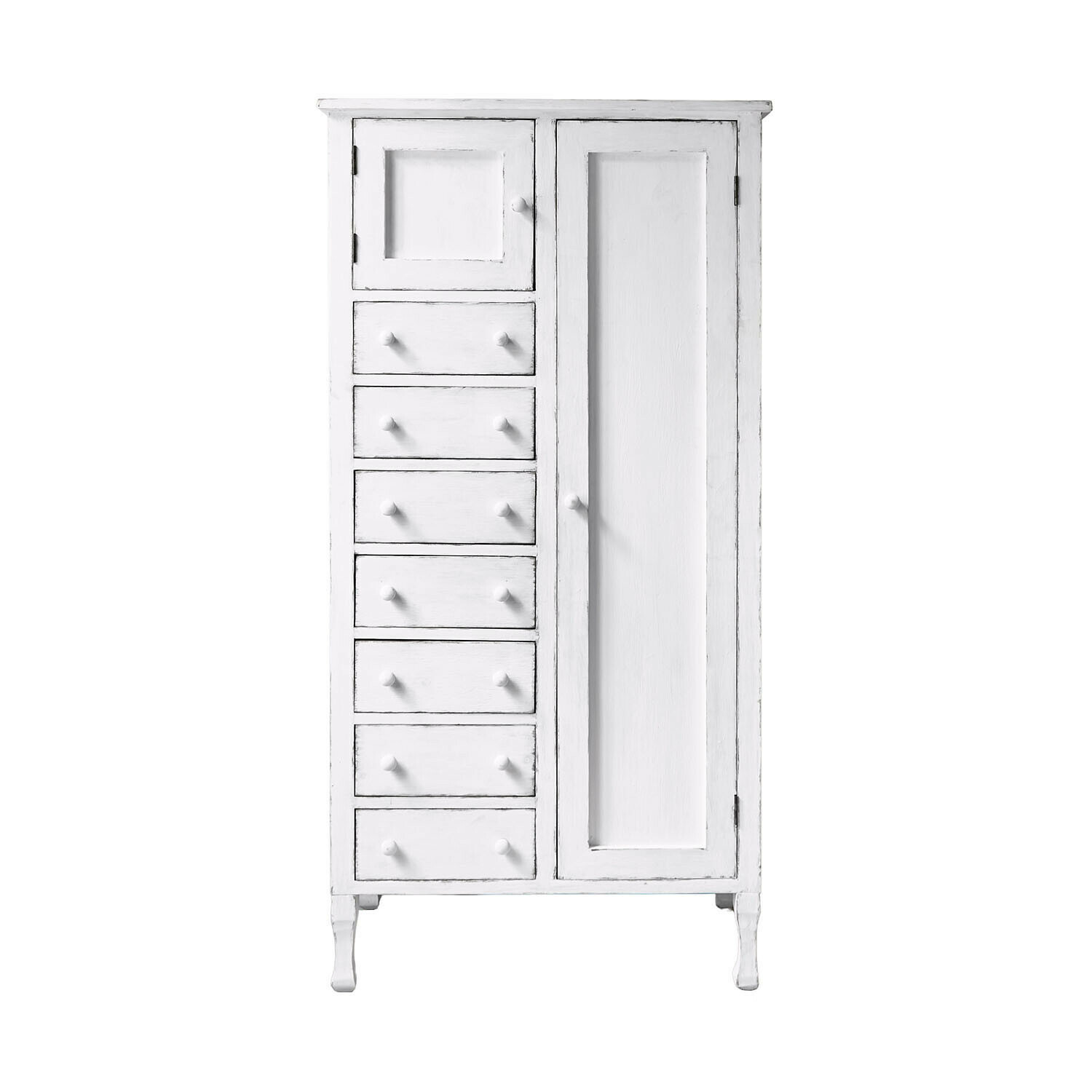 Weißer Holzschrank Amourien mit Schubladen und Tür, Vintage-Aufbewahrungsmöbel