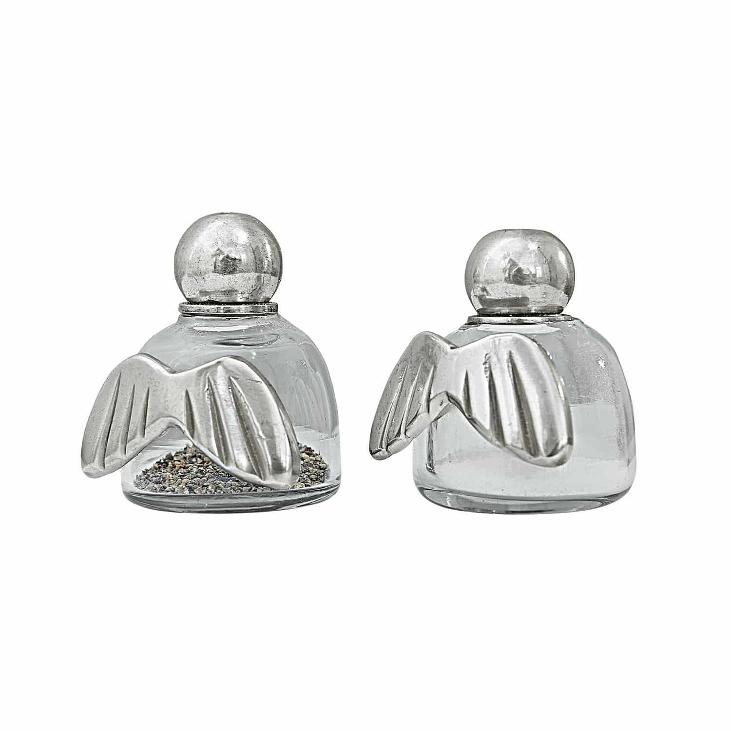 Salz-und Pfefferstreuer Yverelle Set aus zwei Glas-Salzmühlen mit silbernen Metallflügeln für die Küche