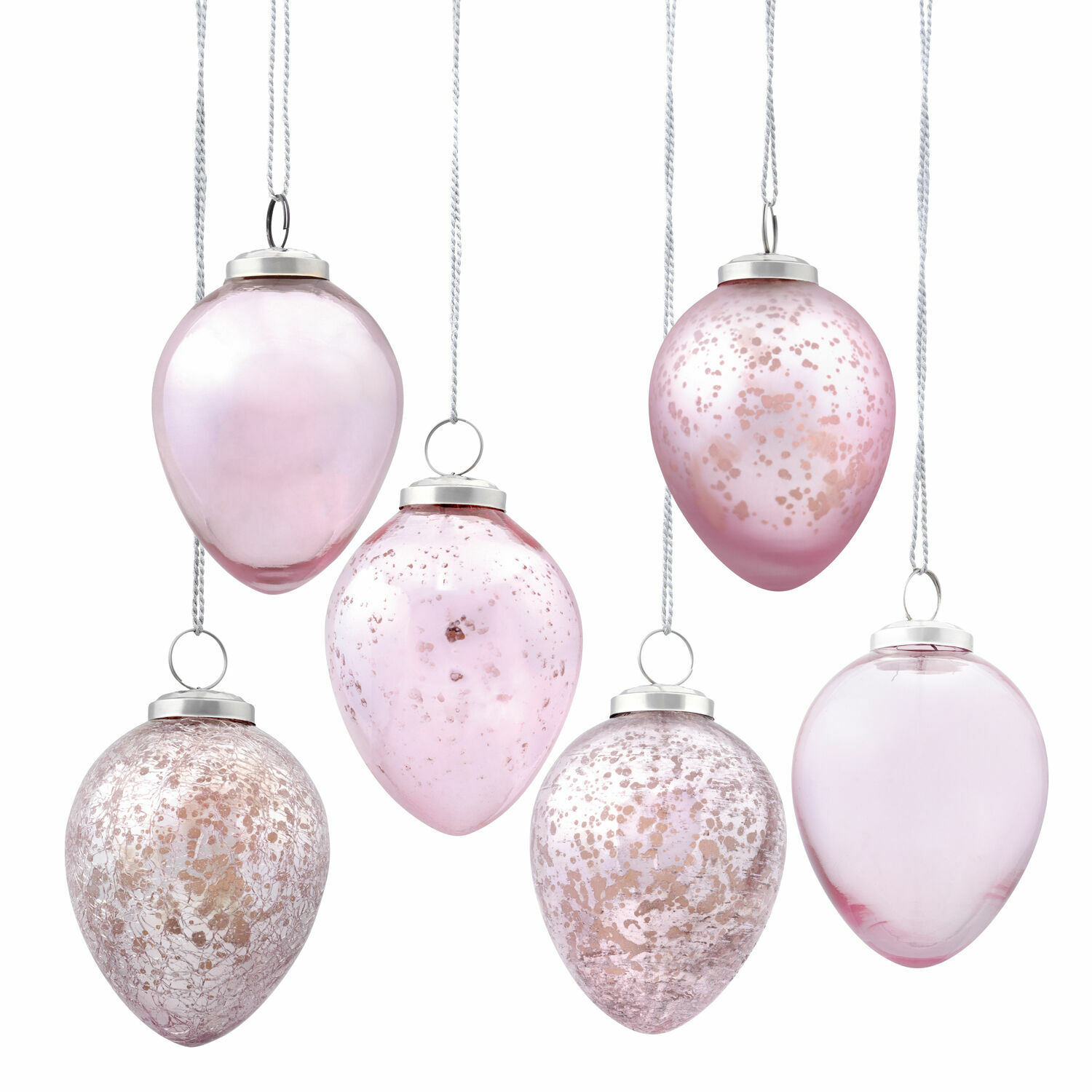 rosa 6er Set rosa Glas-Ostereier mit Aufhängung, dekorative Frühlingsdeko für Fenster und Baum