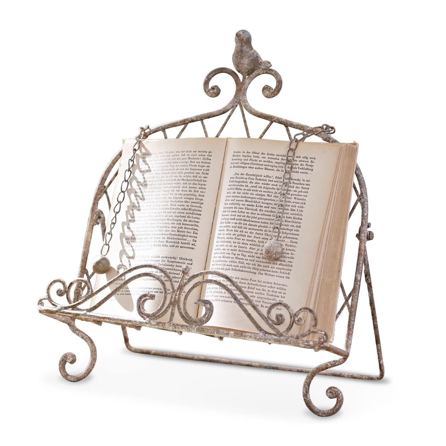 Buchstütze Fossat Metall-Buchständer mit dekorativem Vogel und Ketten im rustikalen Stil
