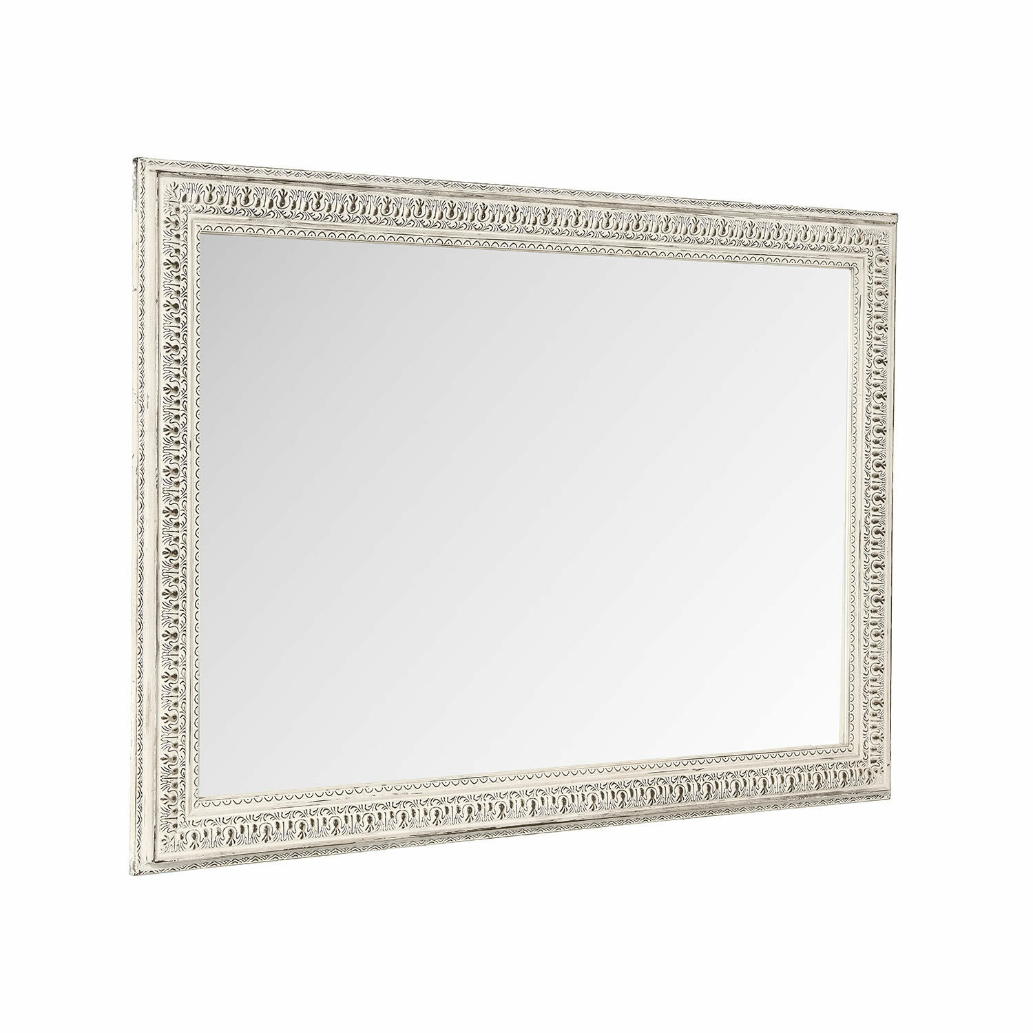 Rechteckiger Spiegel mit weißem, verziertem Holzrahmen für Wohnraumdeko