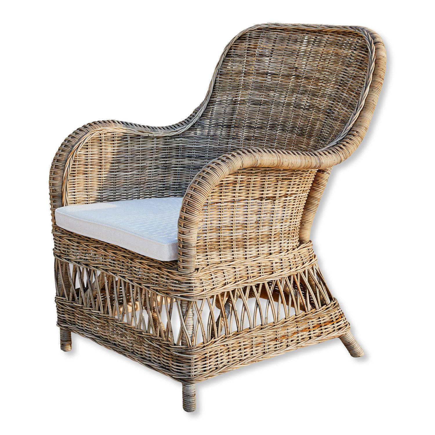 Sessel Chandevion Rattansessel in Naturfarbe mit weißem Polster, gemütlich für Wohnzimmer und Garten