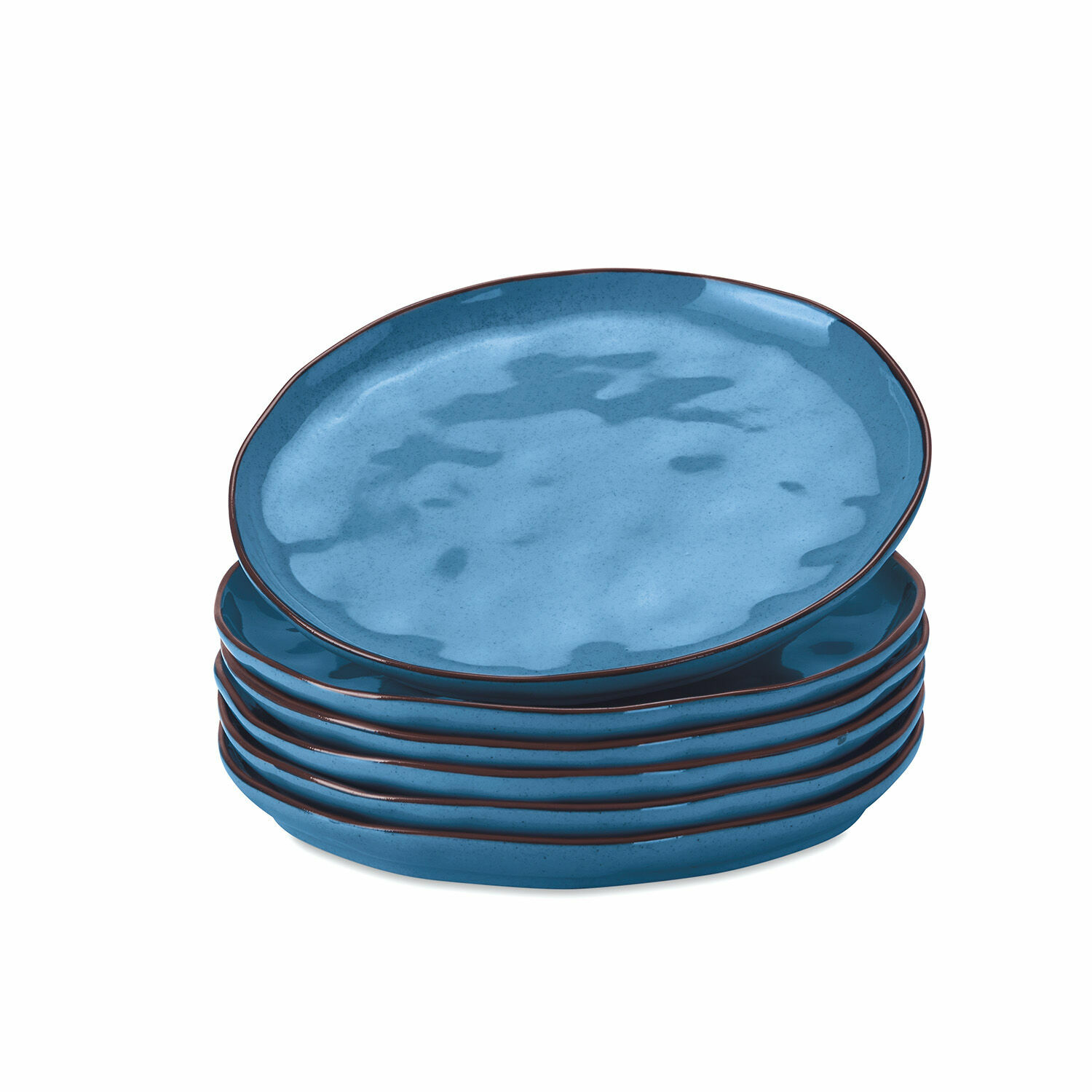 Dessertteller 6er Set Biarré Sechsteiliges Set blaue Keramikteller mit braunem Rand für den Esstisch
