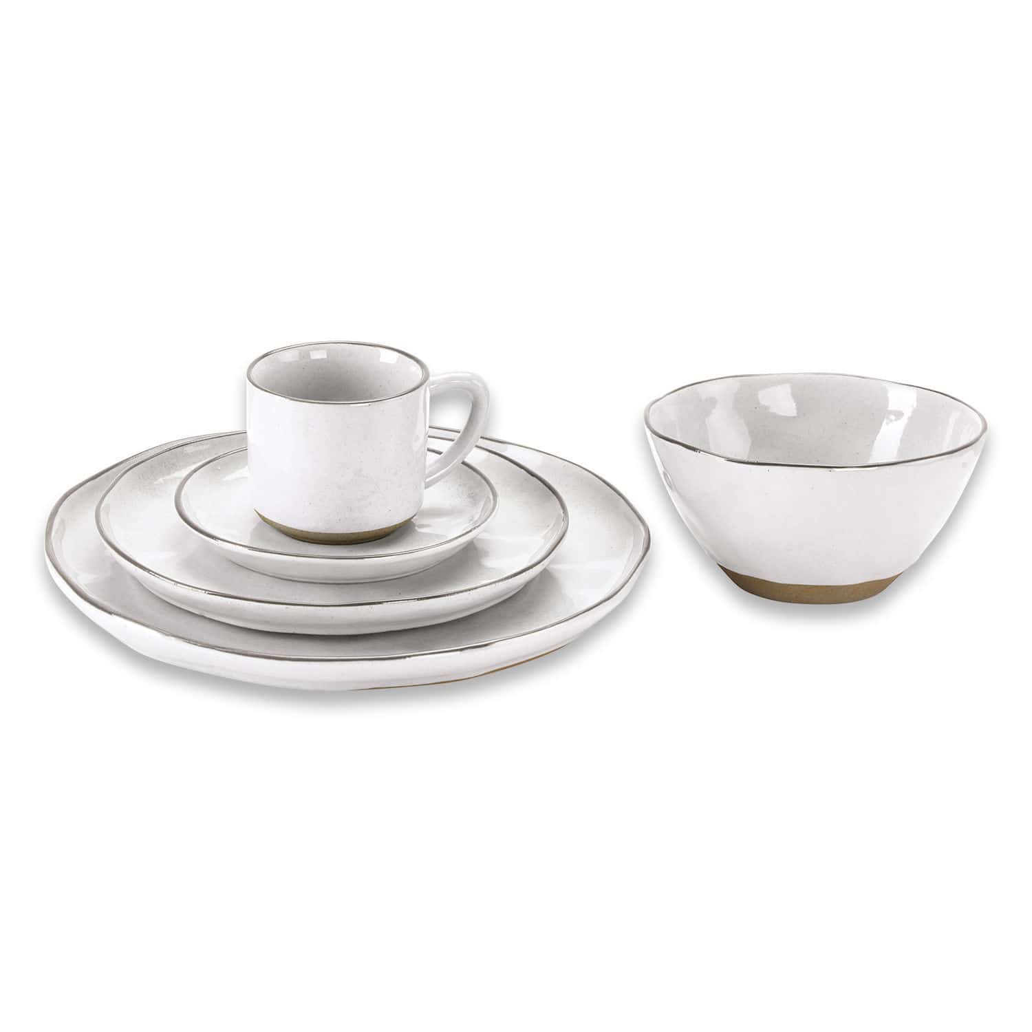 Geschirr 30er Set Biarré Weißes Keramik-Geschirrset mit Tasse, Tellern und Schale mit natürlicher Optik