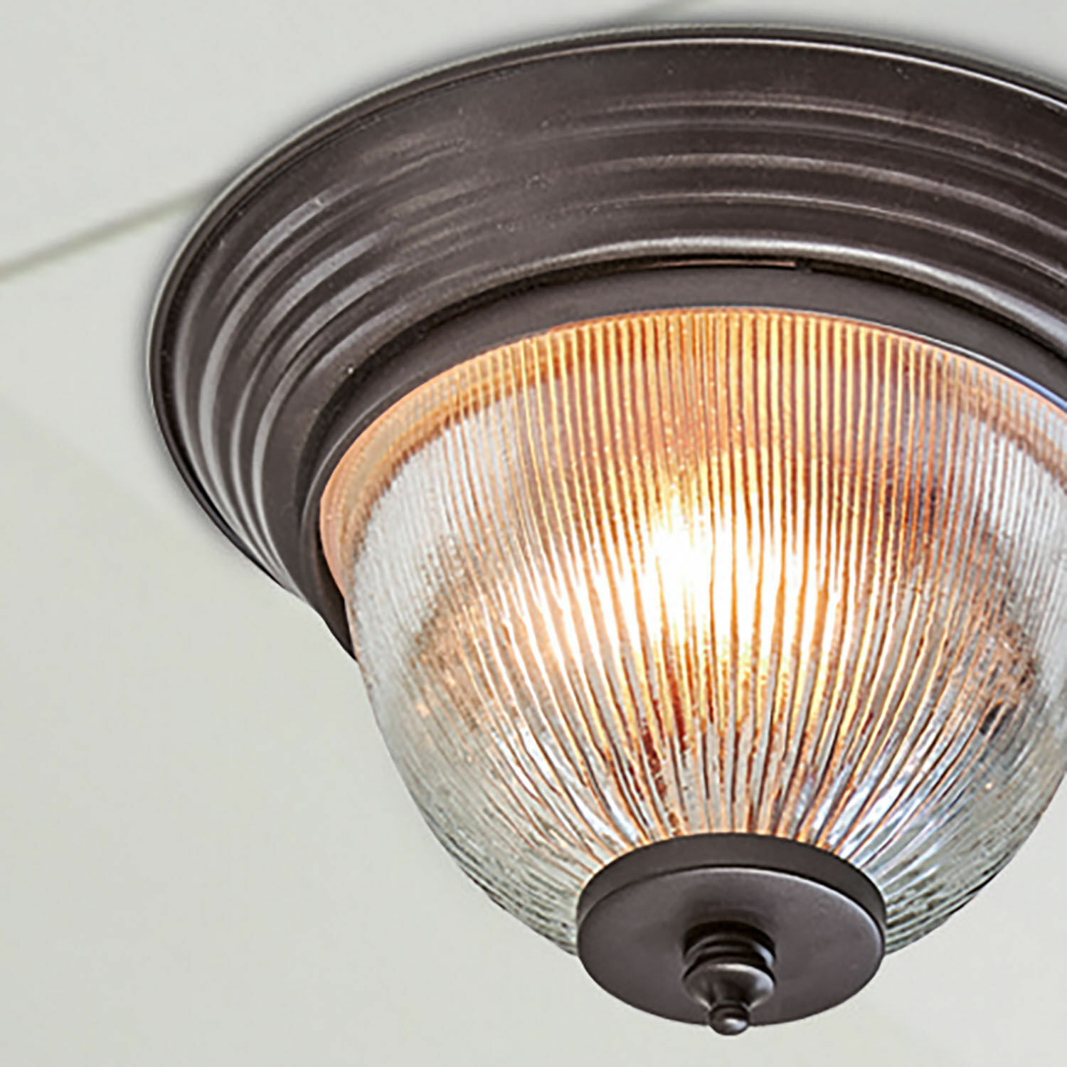 Deckenleuchte aus dunklem Metall mit geriffeltem Glas, dekorative Innenlampe