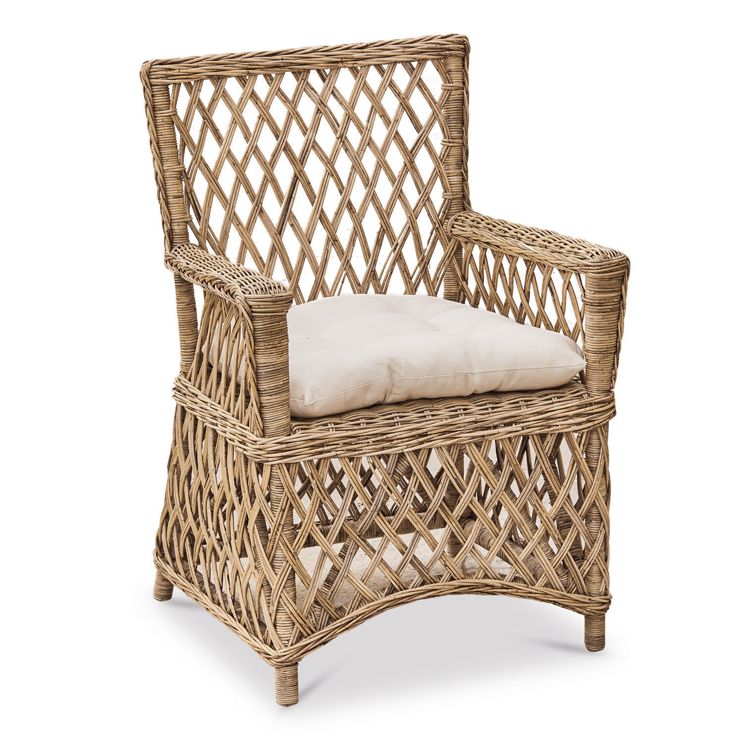 Sessel Elkiovar Rattansessel in Naturfarbe mit hellem Kissen, ideal für Wohnzimmer und Garten