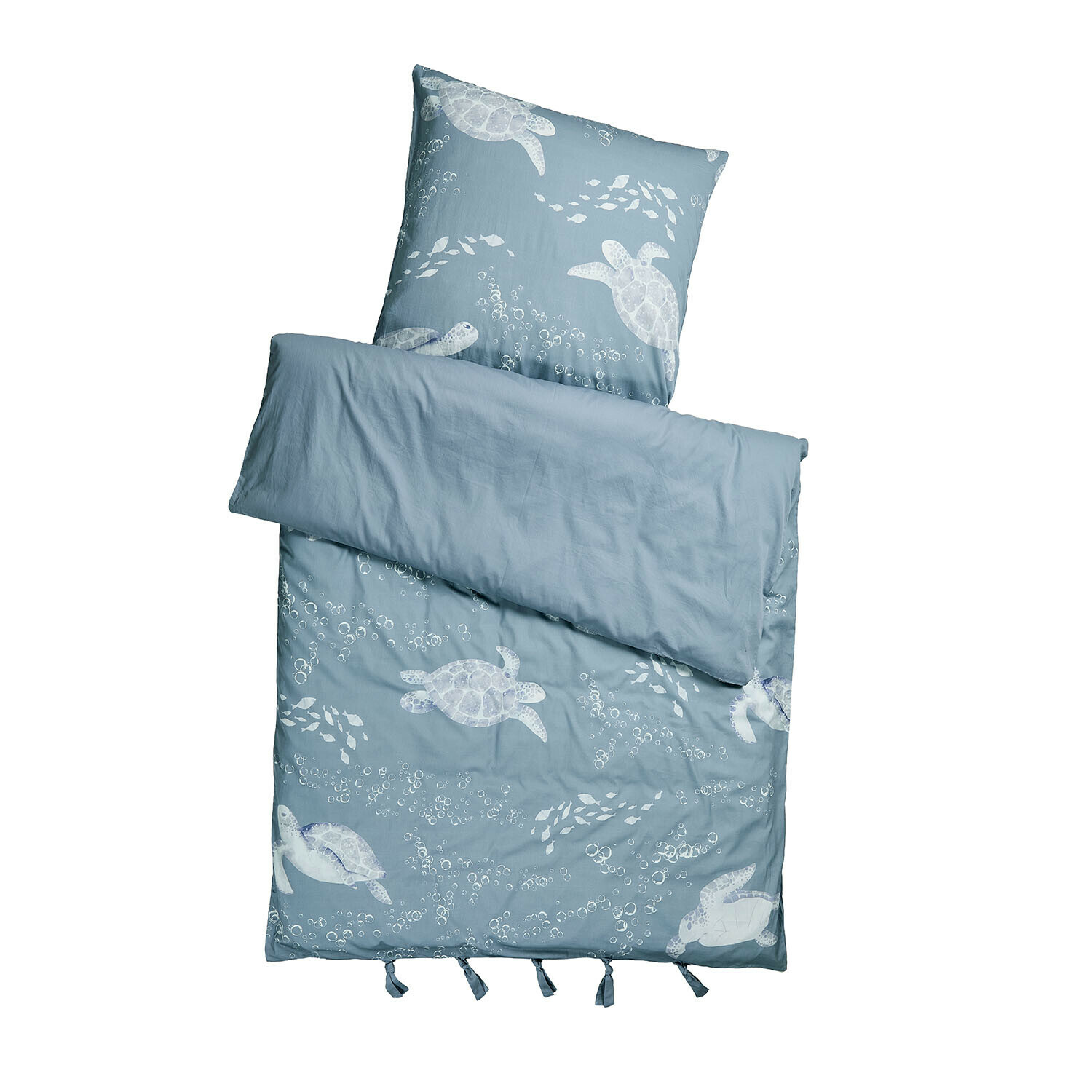 Blaue Baumwoll-Bettwäsche mit Schildkröten- und Blasenmuster, weich und hautfreundlich