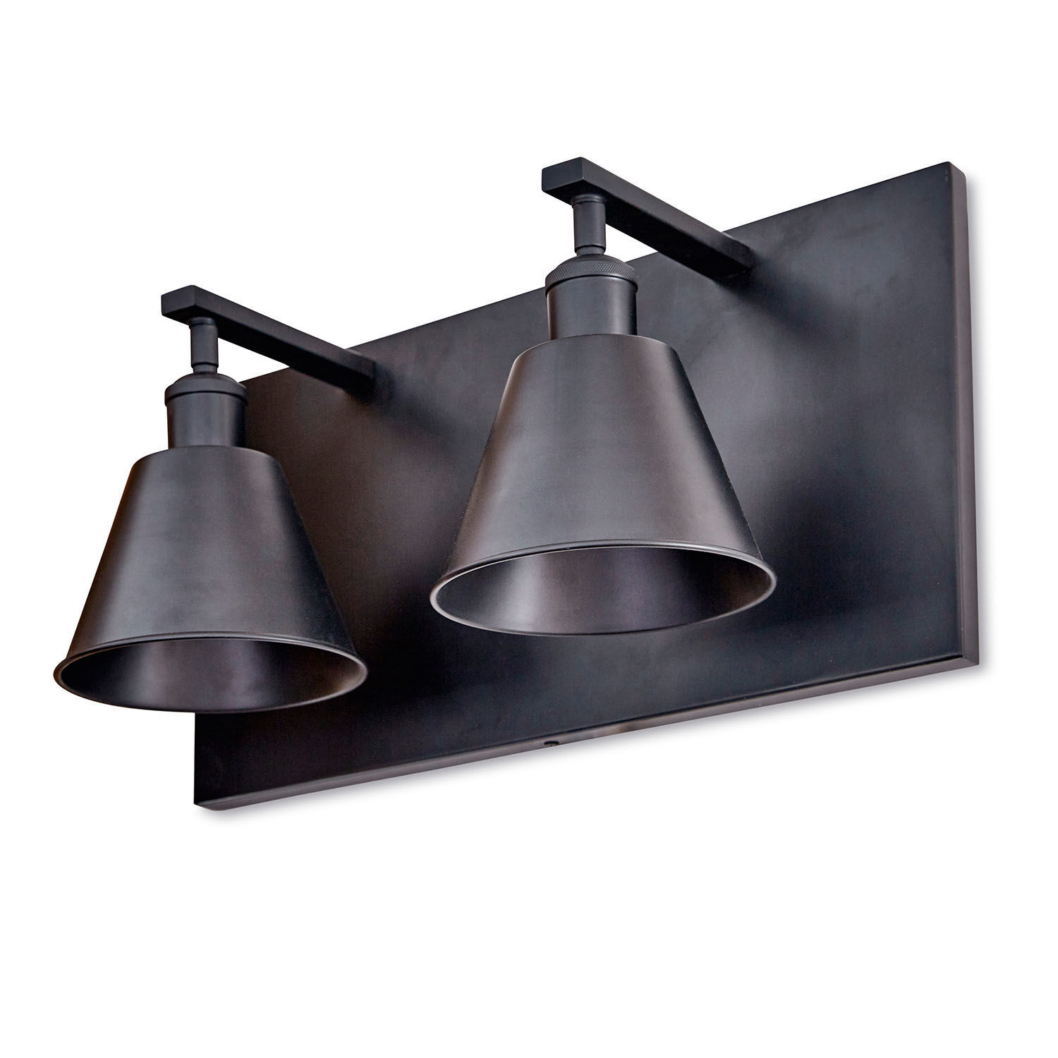 Schwarze Metall-Wandleuchte mit zwei konischen Lampenschirmen für modernes Wandlicht