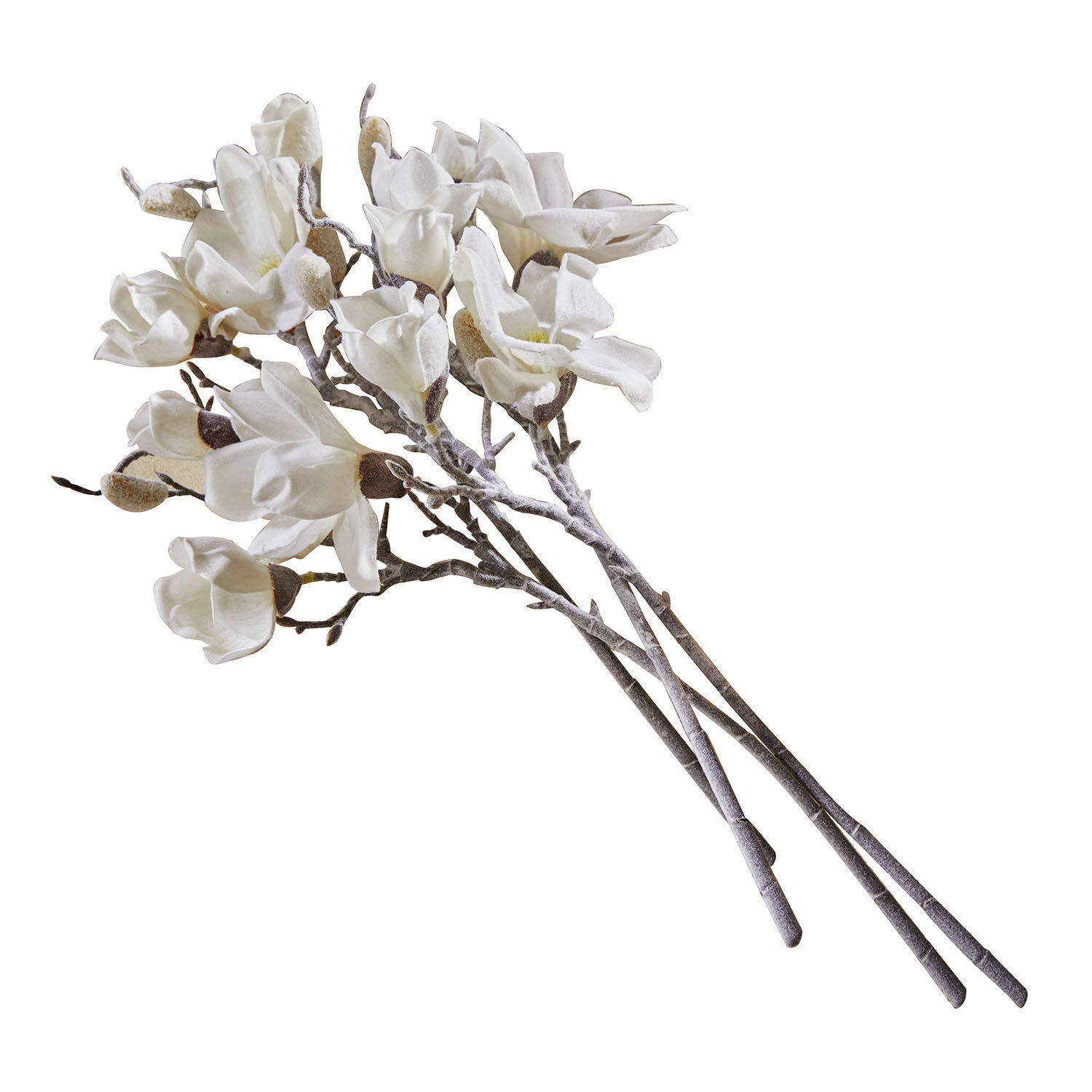 Deko-Blume 4er Set Santavella Strauß weiße Magnolienblüten aus Stoff an grauen Zweigen zur Wohnraumdekoration
