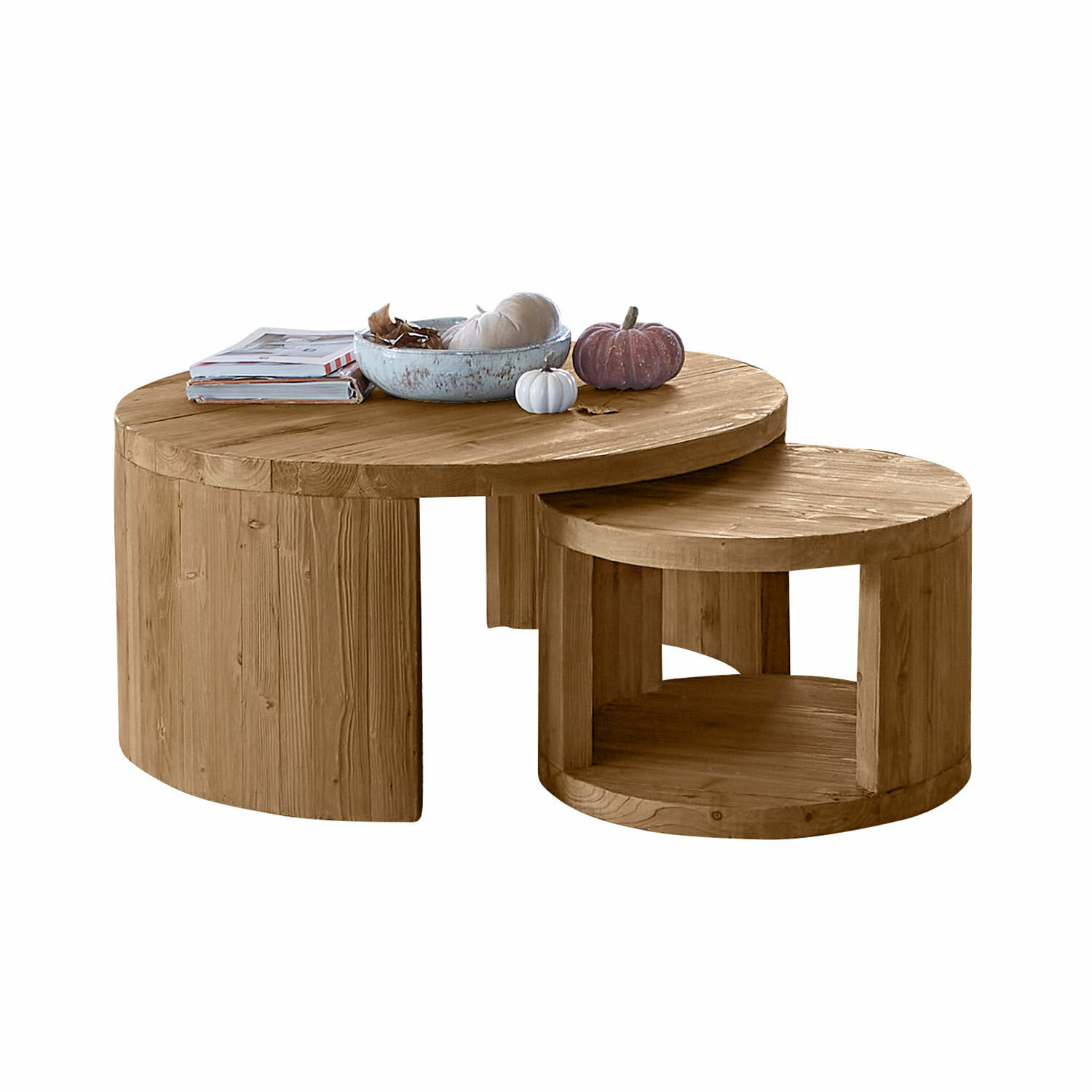 Couchtisch 2er Set Torivine Zweiteiliges Set runder Couchtische aus Holz in natürlicher Farbe für Wohnzimmer