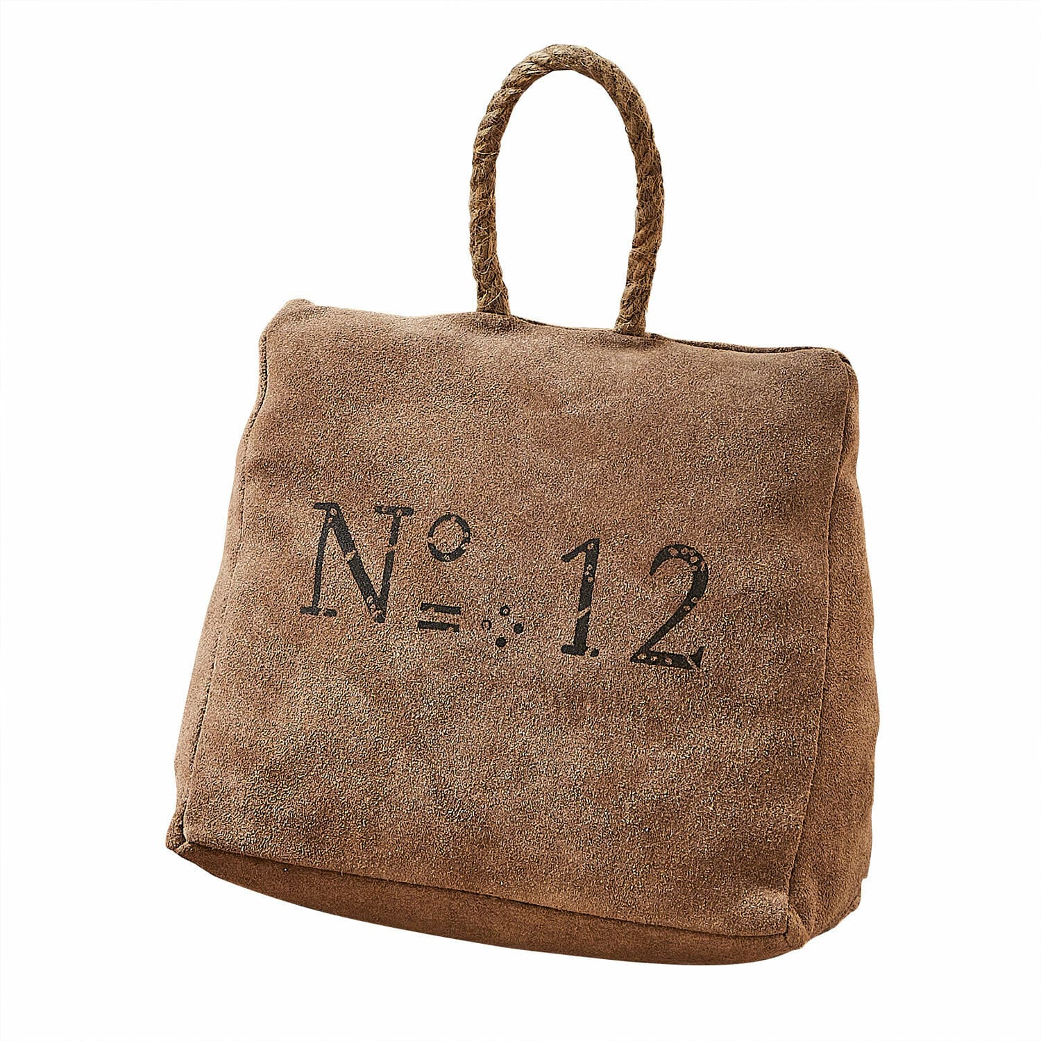 Türstopper Cardington Brauner Wildleder-Türstopper mit Griff und Aufdruck Nr. 12, praktisches Wohnaccessoire