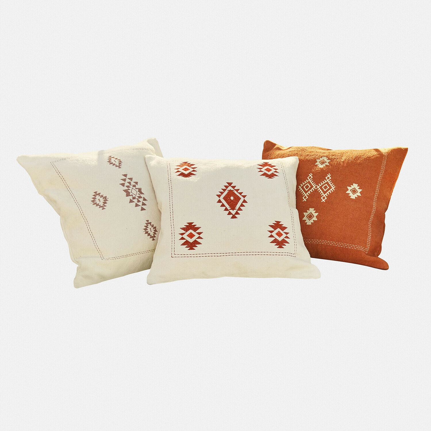 Kissenhülle 3er Set Selamir Set aus drei dekorativen Baumwollkissen in Creme und Orange mit geometrischem Muster für Wohnzimmer