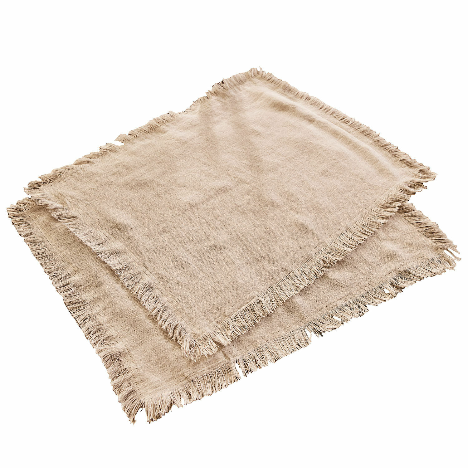 Beige Leinen-Servietten mit Fransen, natürlicher Stoff, rustikale Tischdekoration