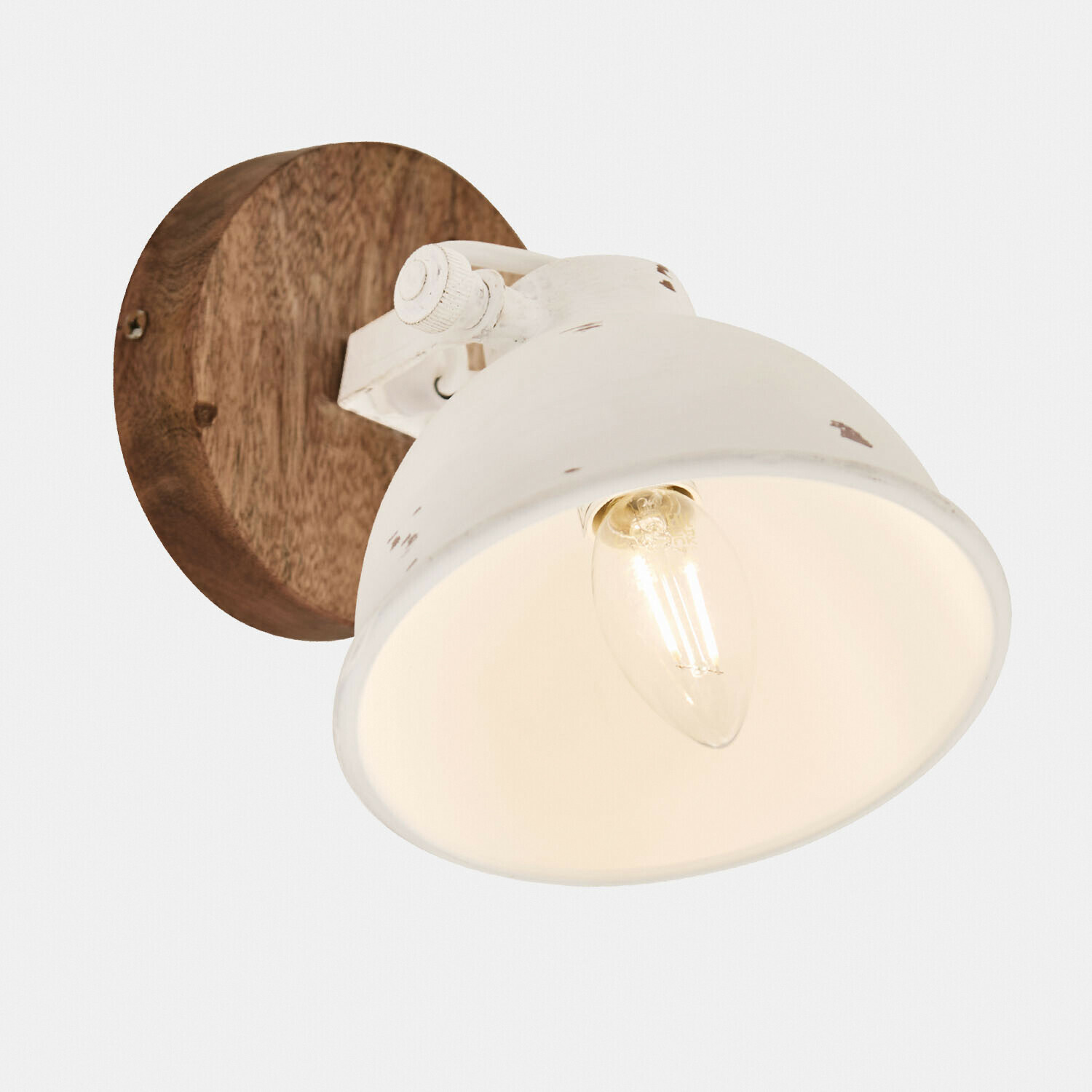 antikweiß/braun Wandlampe Ball aus Holz und Metall in antikweiss, dekorative Leuchte für Wohnräume