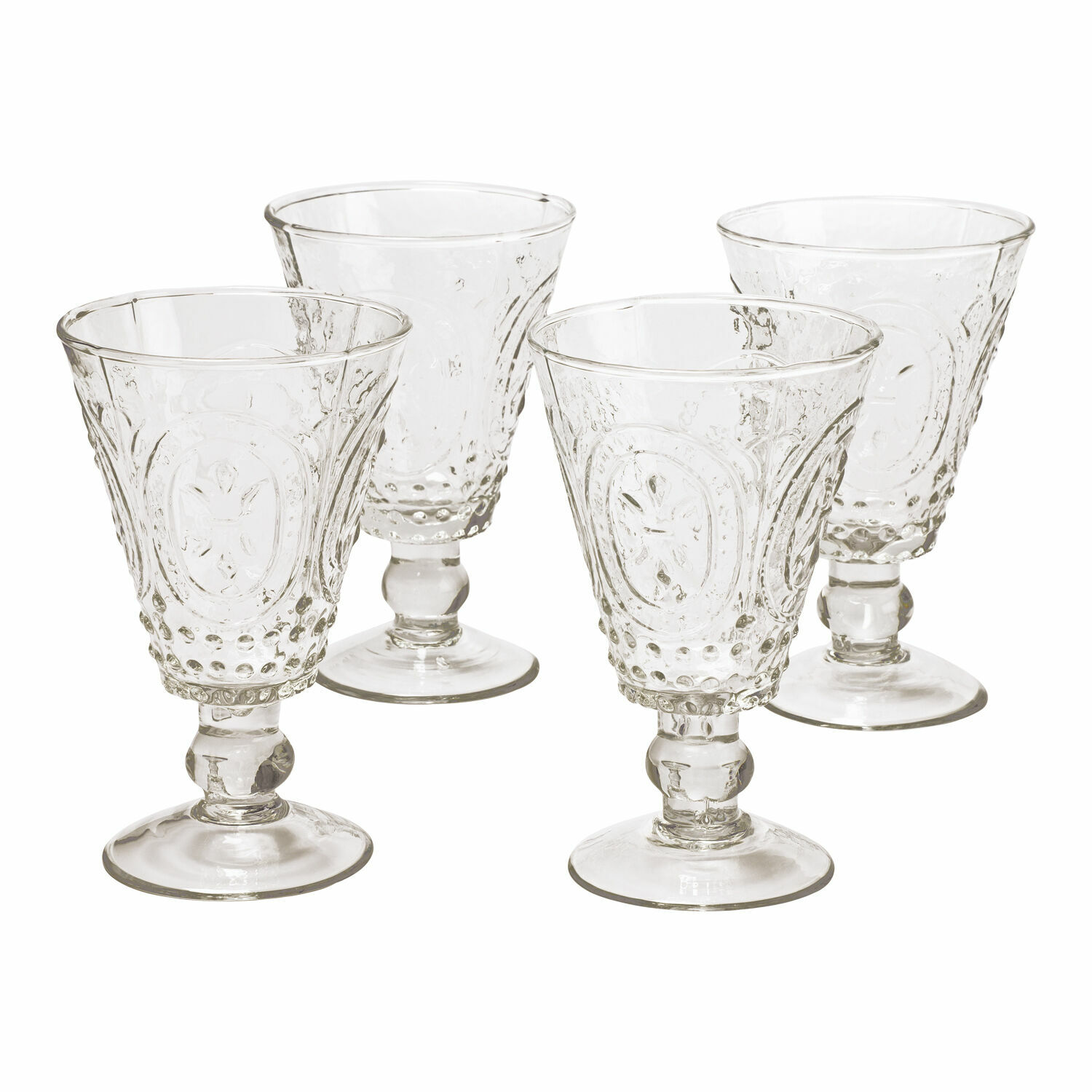 klar 4er Set klare Weingläser aus Glas mit dekorativem Muster, elegante Gläser für Wein
