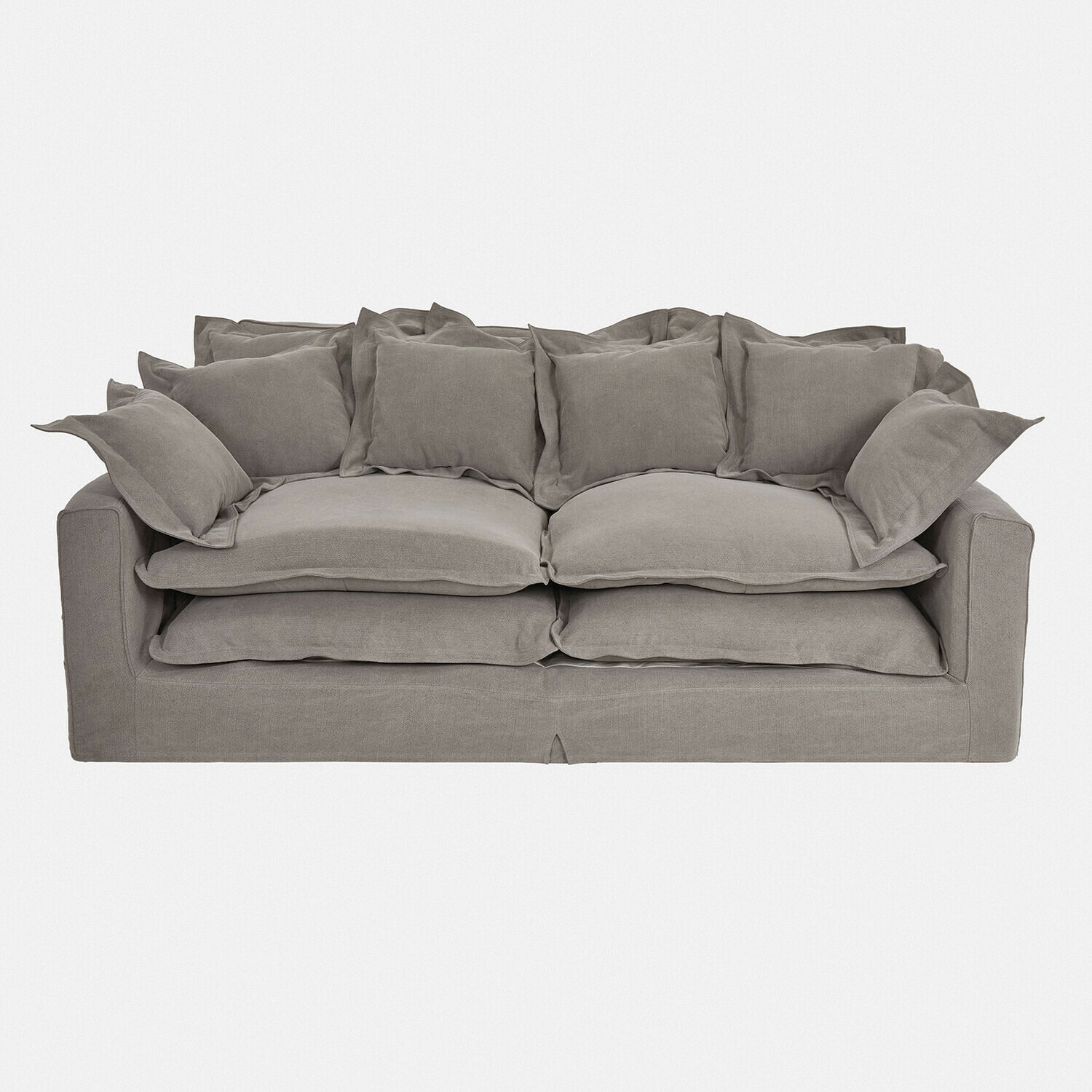 Graues Terell Sofa aus weichem Stoff mit vielen Kissen, bequem für Wohnzimmer