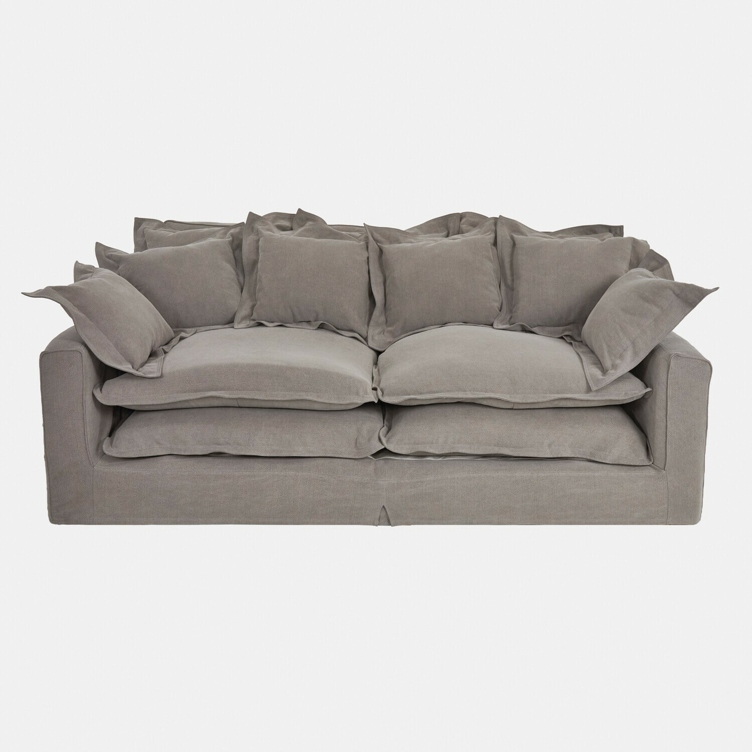 Graues Terell Sofa aus weichem Stoff mit vielen Kissen, bequem für Wohnzimmer