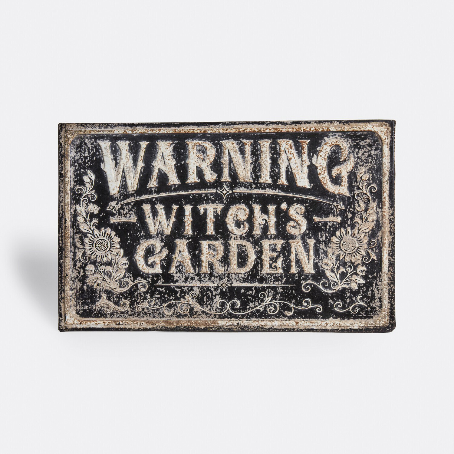 Deko-Schild Donvara Vintage Metall-Gartenschild in Schwarz-Weiß mit Warnhinweis und floralem Design