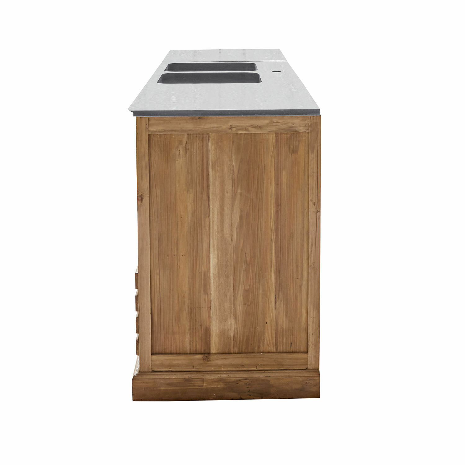 Holzschrank mit grauer Naturstein-Arbeitsplatte für Bad oder Küche