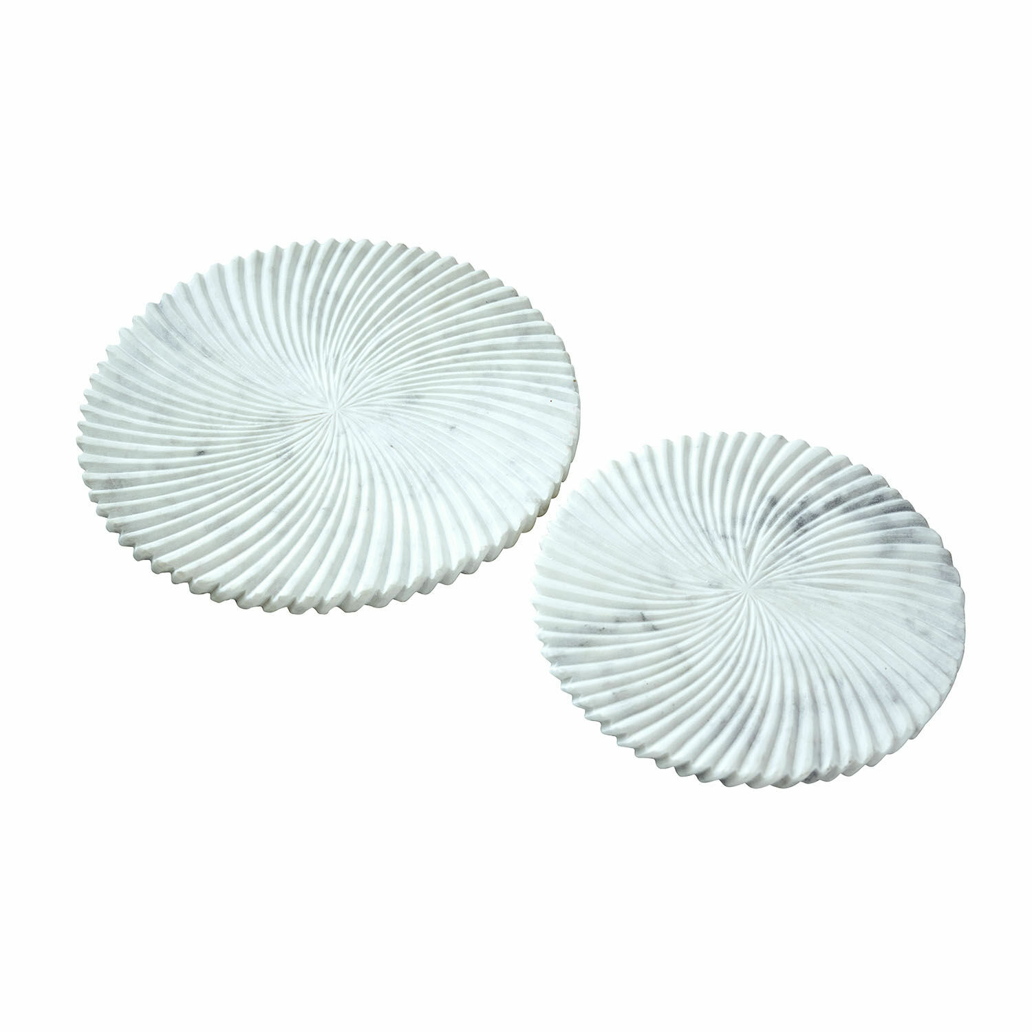 Platte 2er Set Bellarivas Set aus zwei weißen Marmortellern mit wellenförmigem Muster, elegantes Dekorationsset für Zuhause