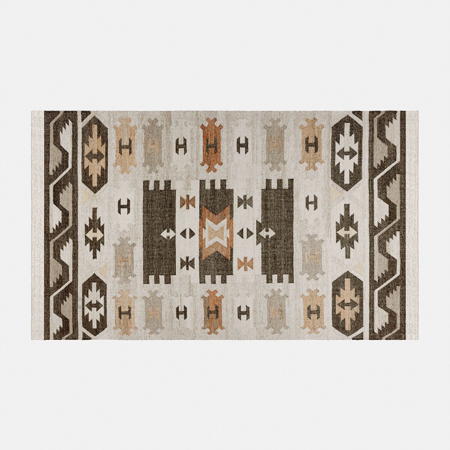 In- & Outdoor-Teppich Selamir Textil-Teppich mit geometrischem Muster in Beige, Braun und Orange für Wohnräume