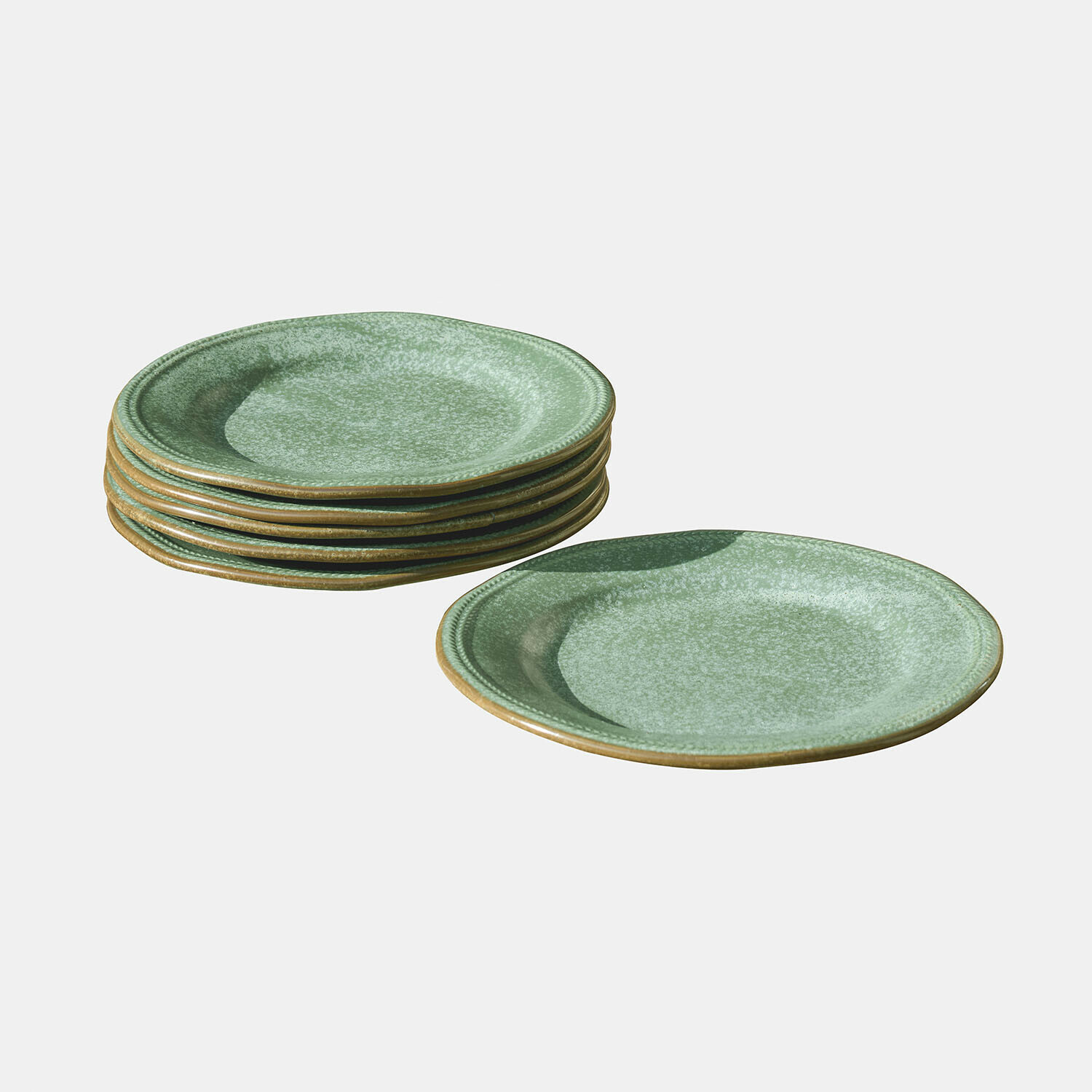 Dessertteller 6er Set Norrvik Set grüne Keramikteller mit braunem Rand, ideal für den täglichen Gebrauch am Esstisch