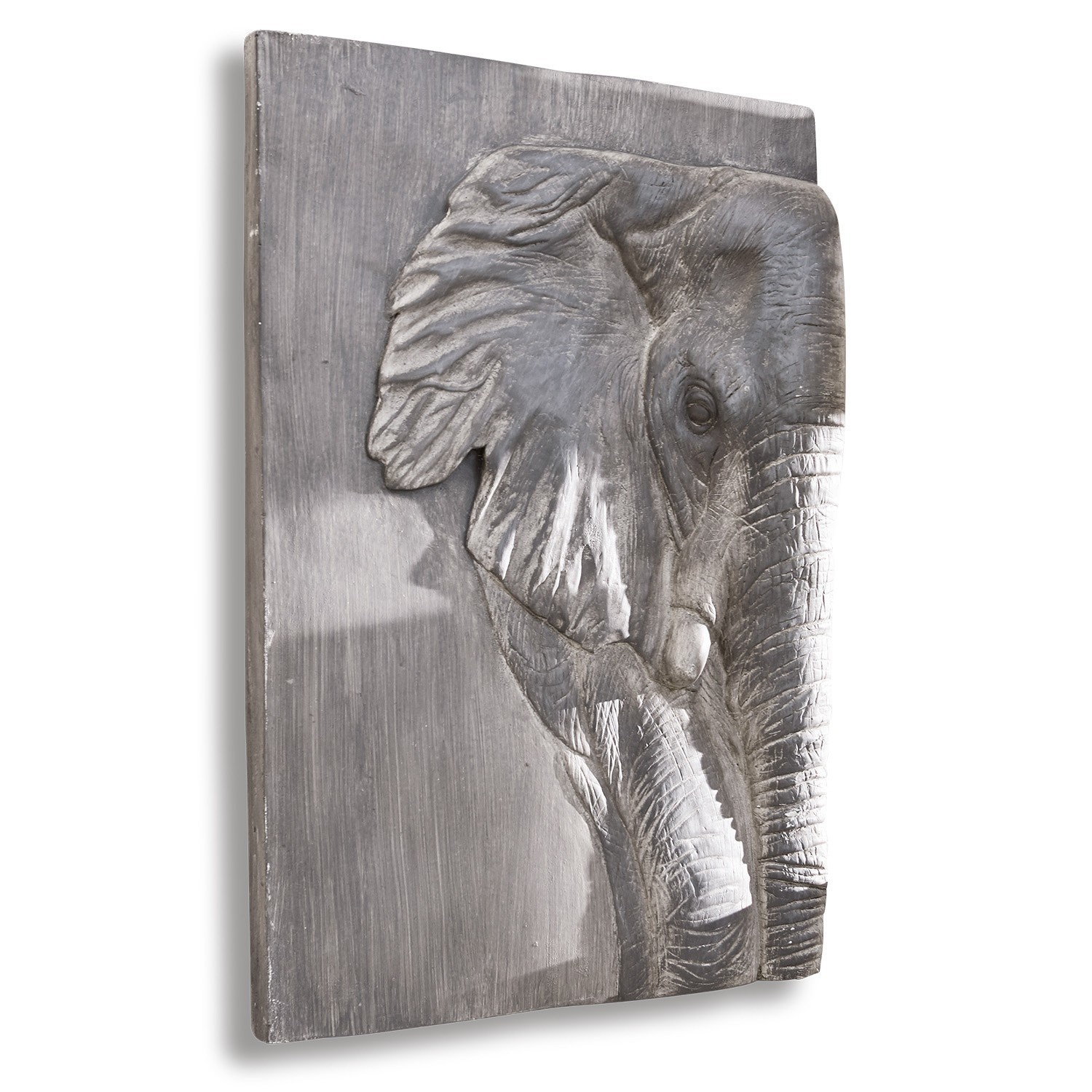 Dekoratives Elefanten-Relief aus grauem Holz für Innenräume mit Tiermotiv