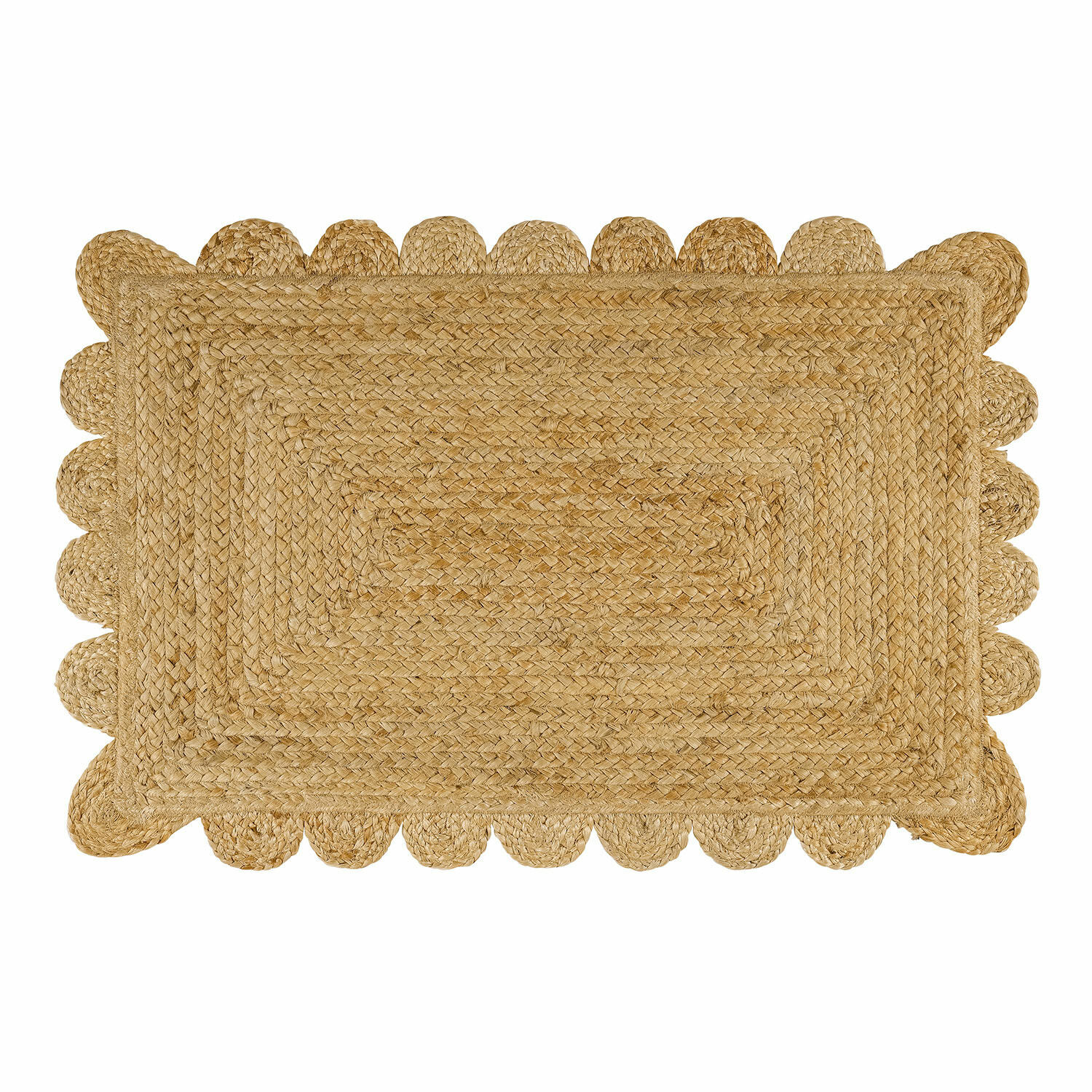 Rechteckiger Teppich aus geflochtener Naturjute in Beige mit dekorativem Rand