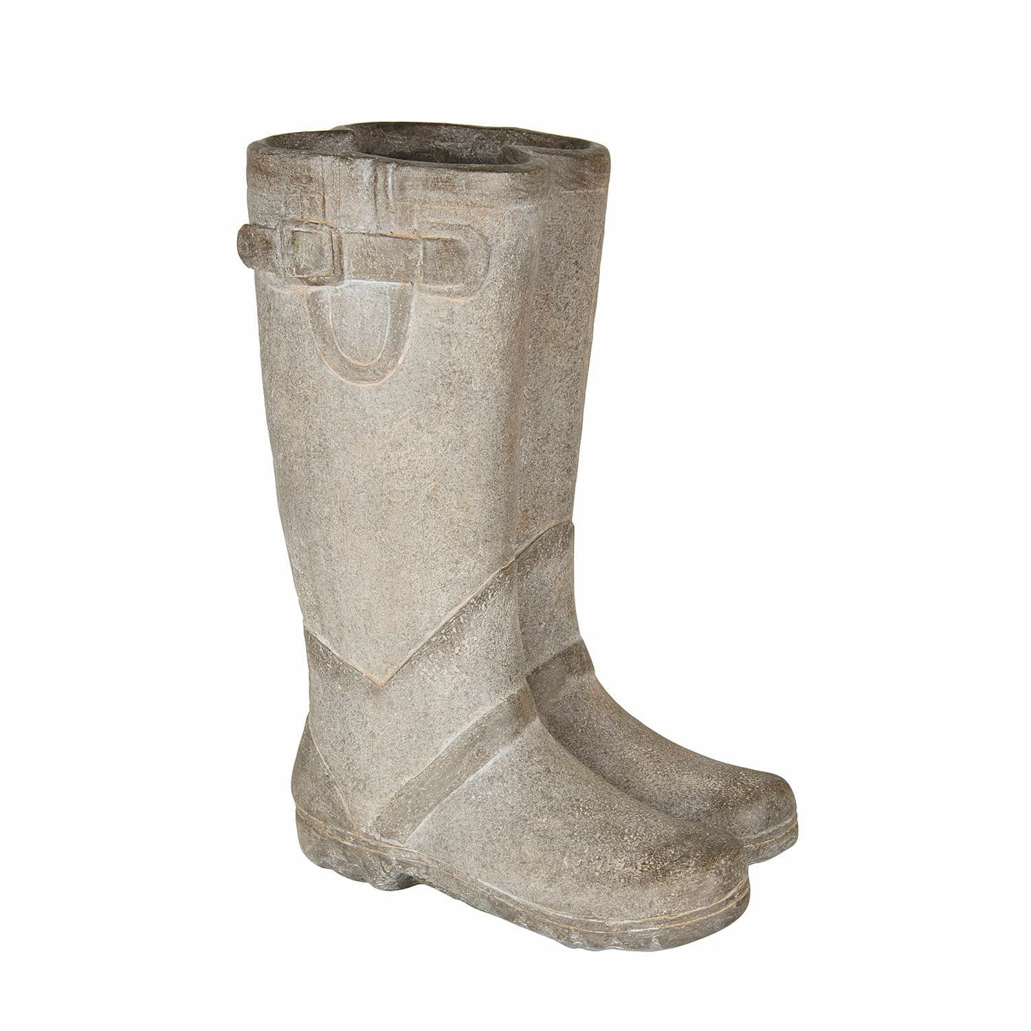 Dekorative graue Gummistiefel aus Kunststoff mit rustikalem Look für den Garten