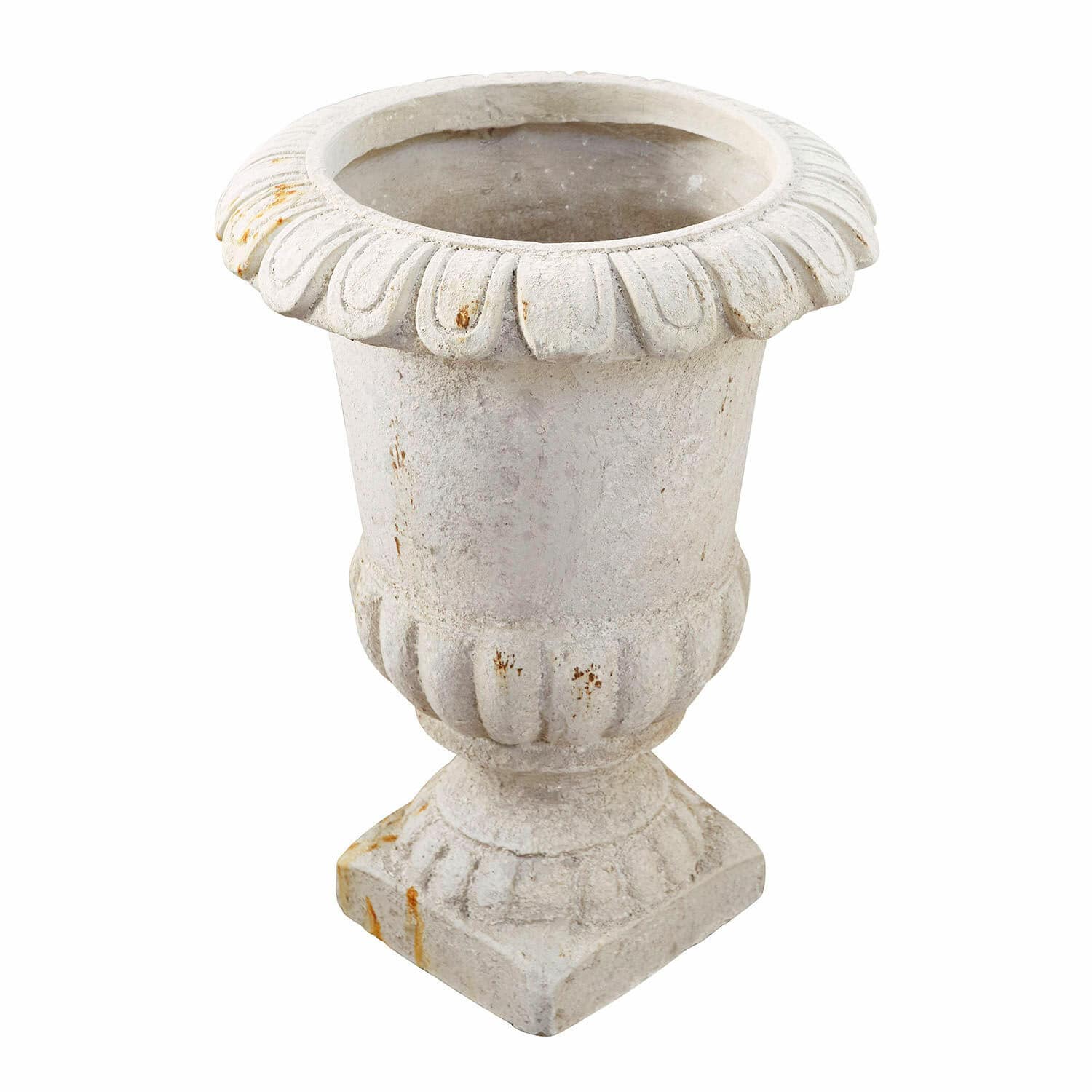 Dekorativer Blumentopf aus weißem Beton mit rustikalem Finish für Garten und Zuhause