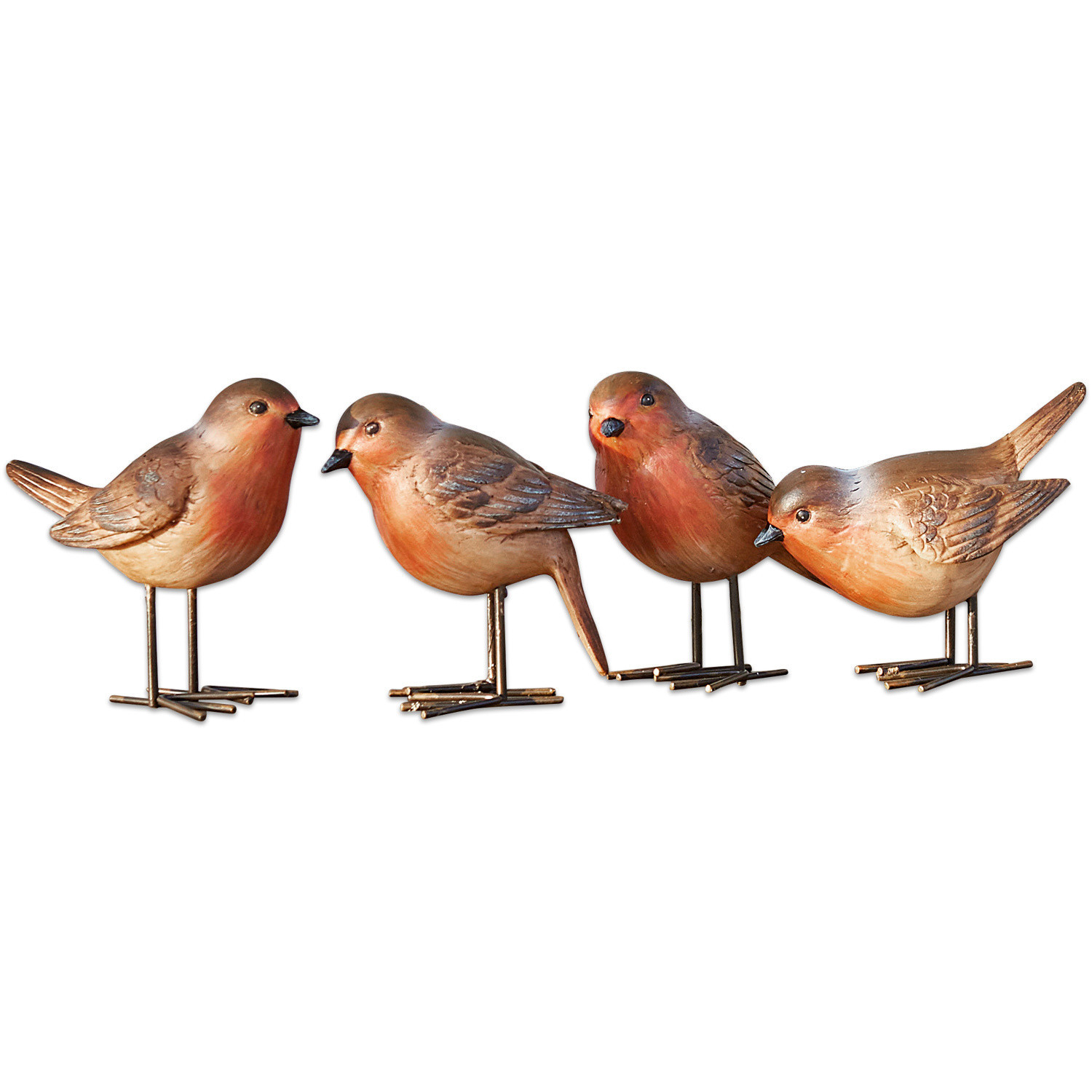 Vogel 4er Set Siblings Set aus vier dekorativen Holzvögeln in braun-orange Tönen für Wohn- und Gartendekor