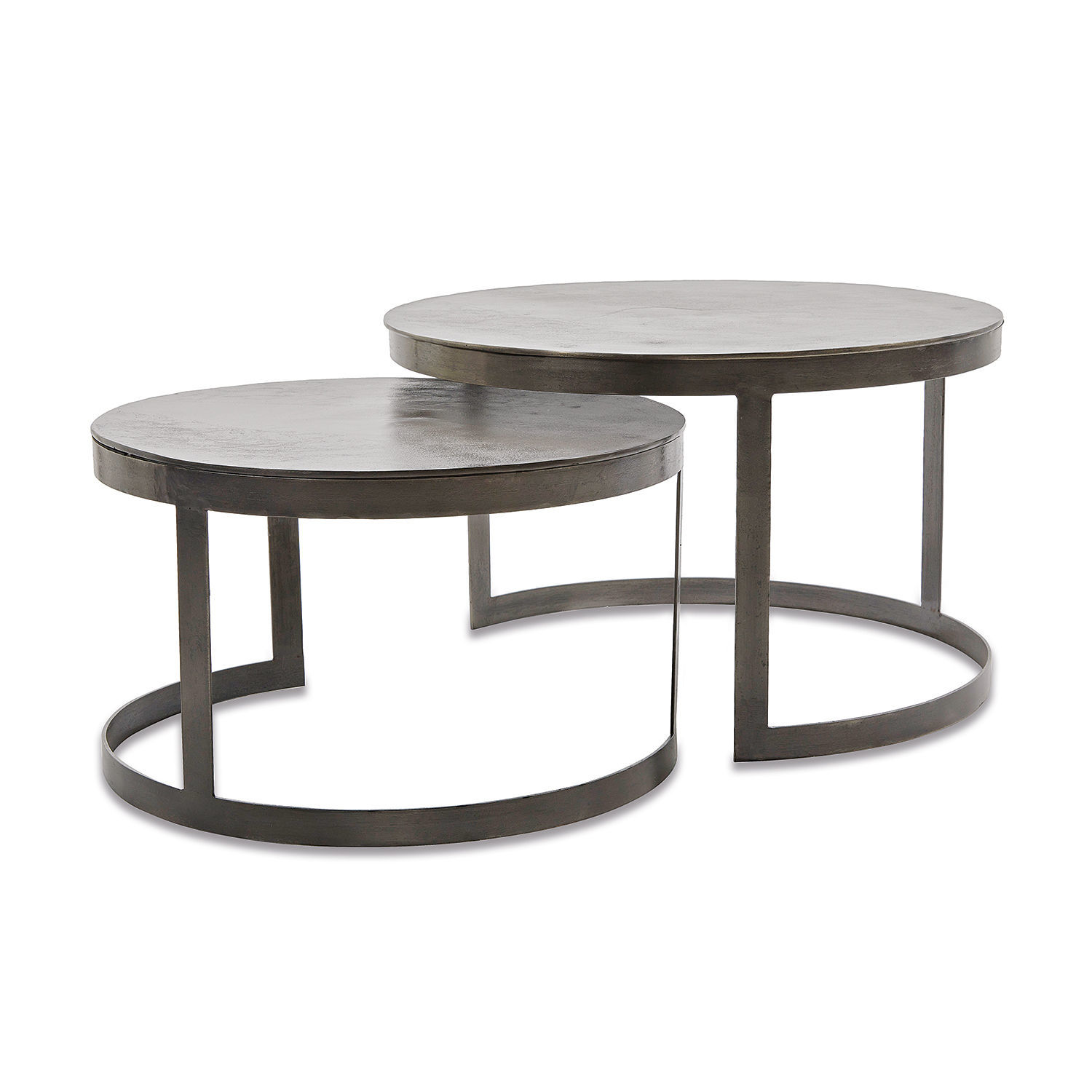 Zweier-Set runde Couchtische aus dunkelgrauem Metall für modernes Wohnzimmer