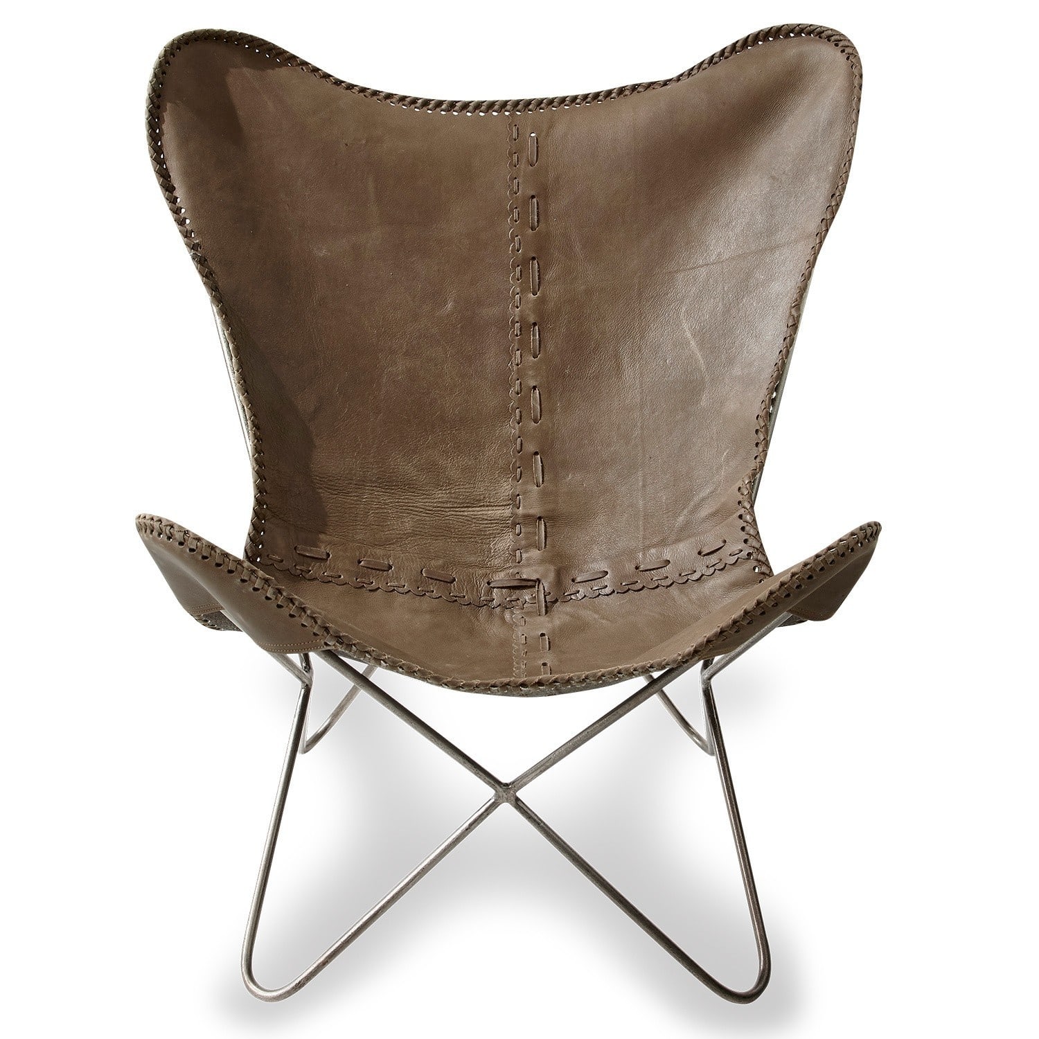 Brauner Butterfly-Sessel aus echtem Leder mit Metallgestell, bequemer Wohnzimmerstuhl