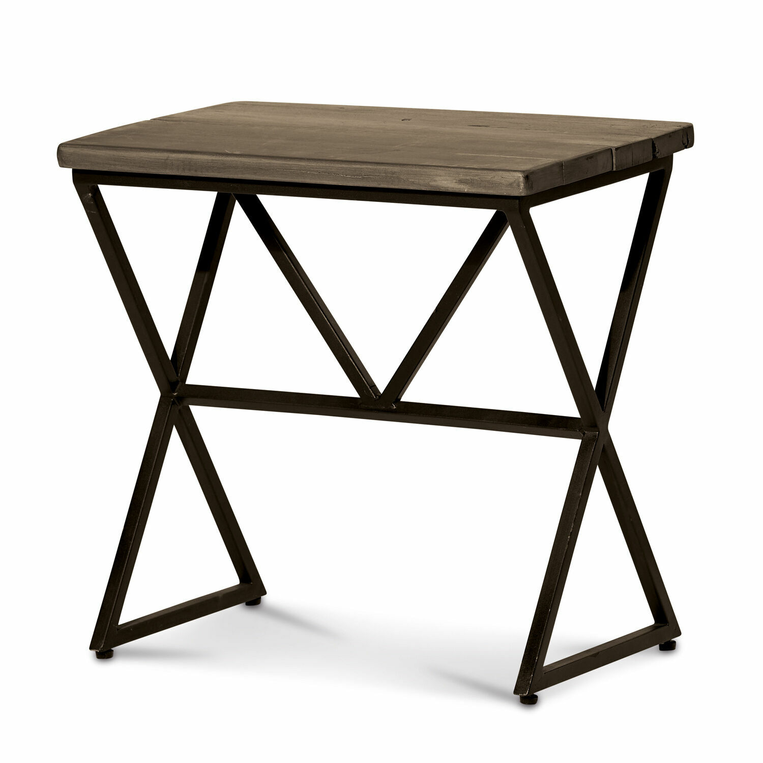 Tisch mit Holzplatte und schwarzem Metallgestell in geometrischem Design, industrieller Stil