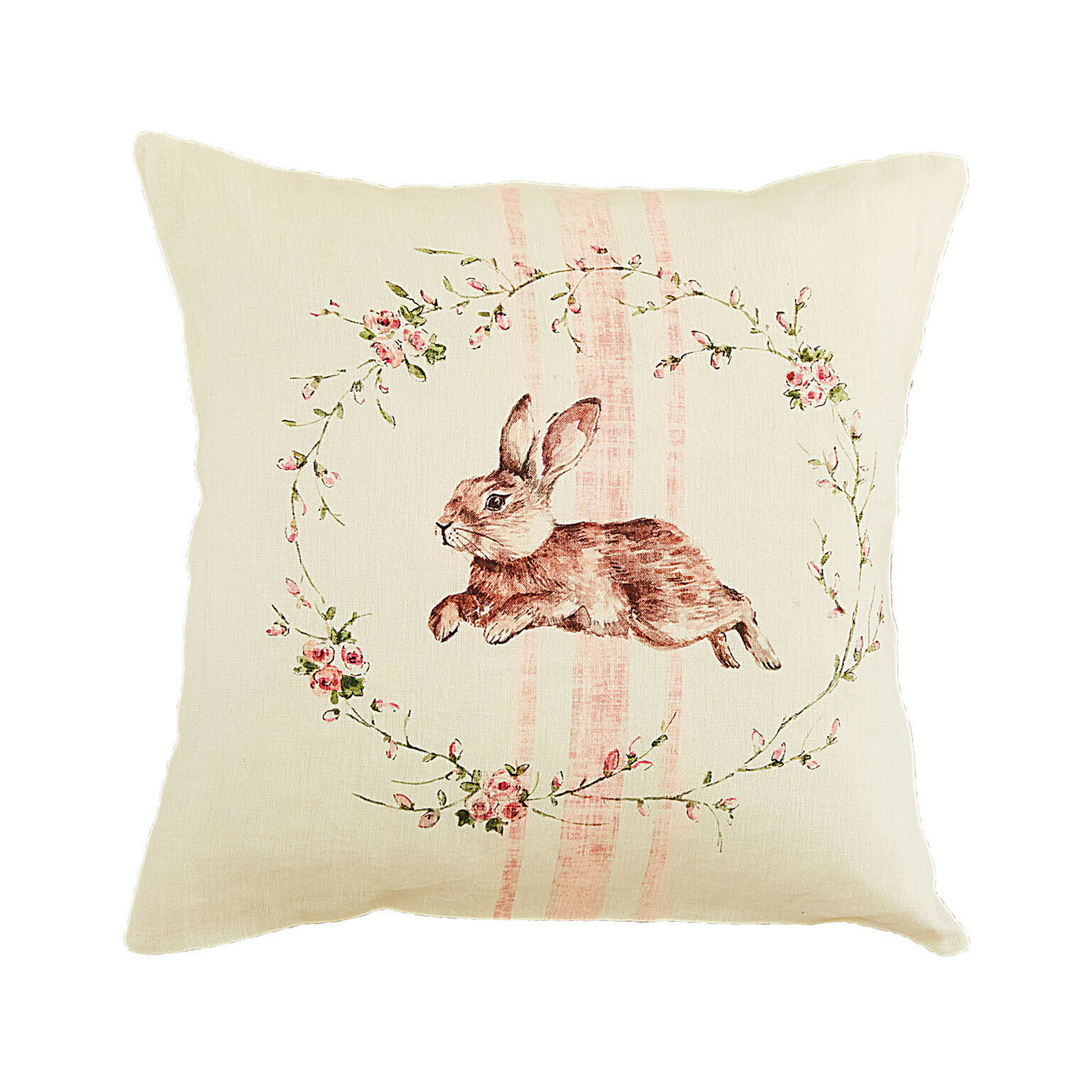 Kissenhülle Ravencrest Beiges Leinenkissen mit Hasenmotiv und Blumenkranz, dekoratives Wohnaccessoire für Sofa oder Bett