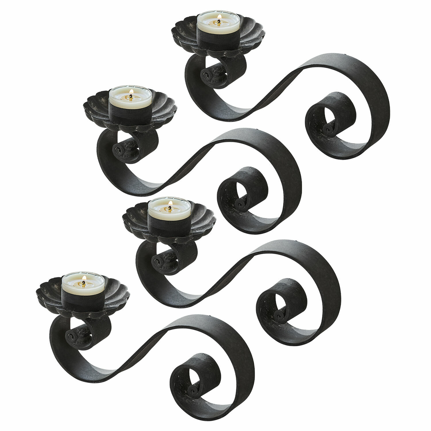 Kerzenhalter 4er Set Vorelin Set aus zwei schwarzen Metall-Kerzenhaltern mit Platz für Teelichter, dekoratives Design