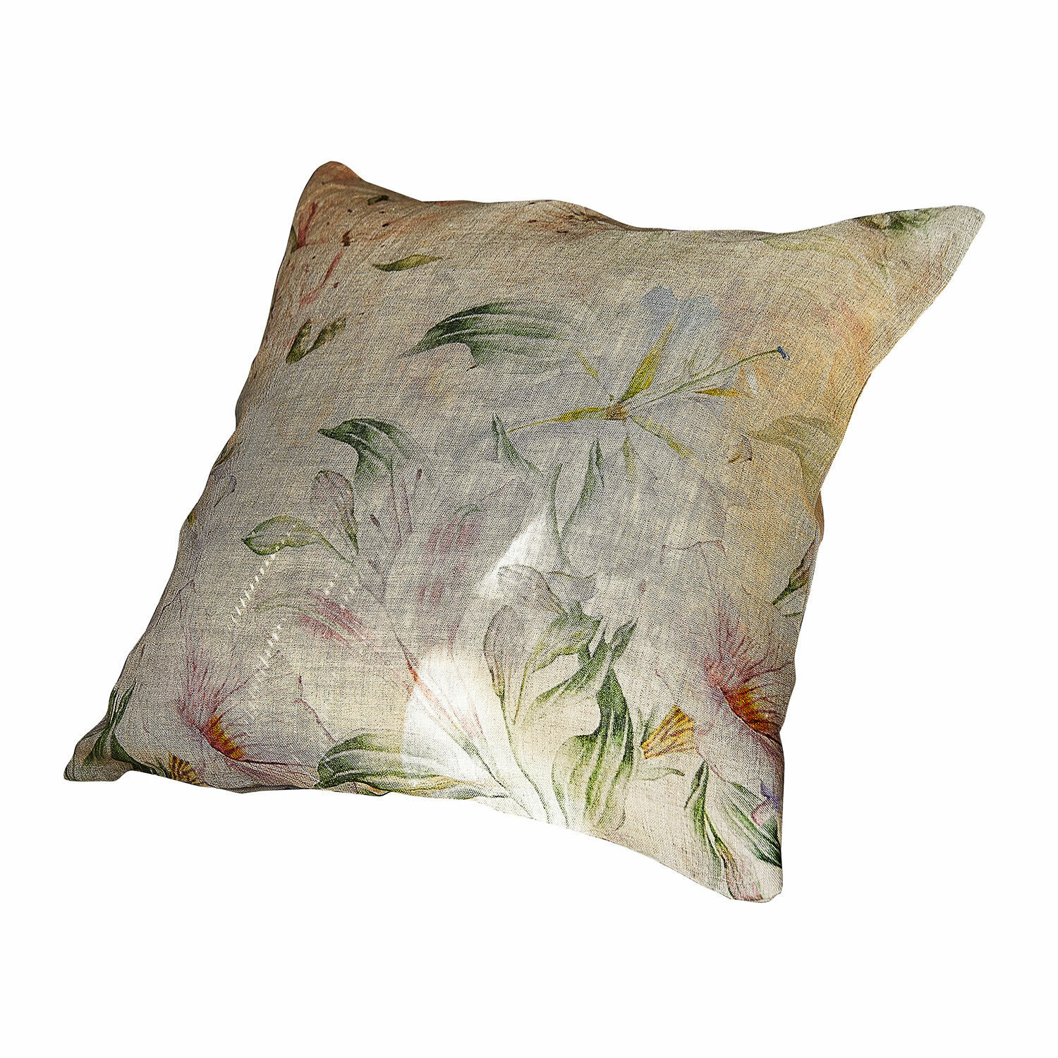 Kissenhülle Florevin Dekoratives Leinenkissen in Beige mit zartem Blumenmuster für gemütliches Wohnzimmer