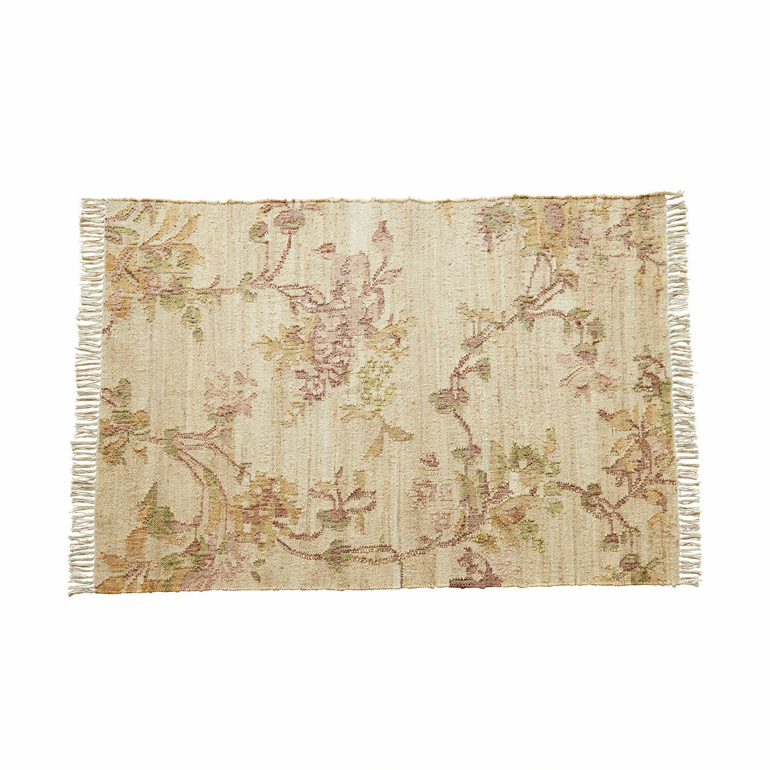 Teppich Sernivou Beigefarbener Teppich mit zartem Blumenmuster und Fransen, weiches Material für Wohnräume