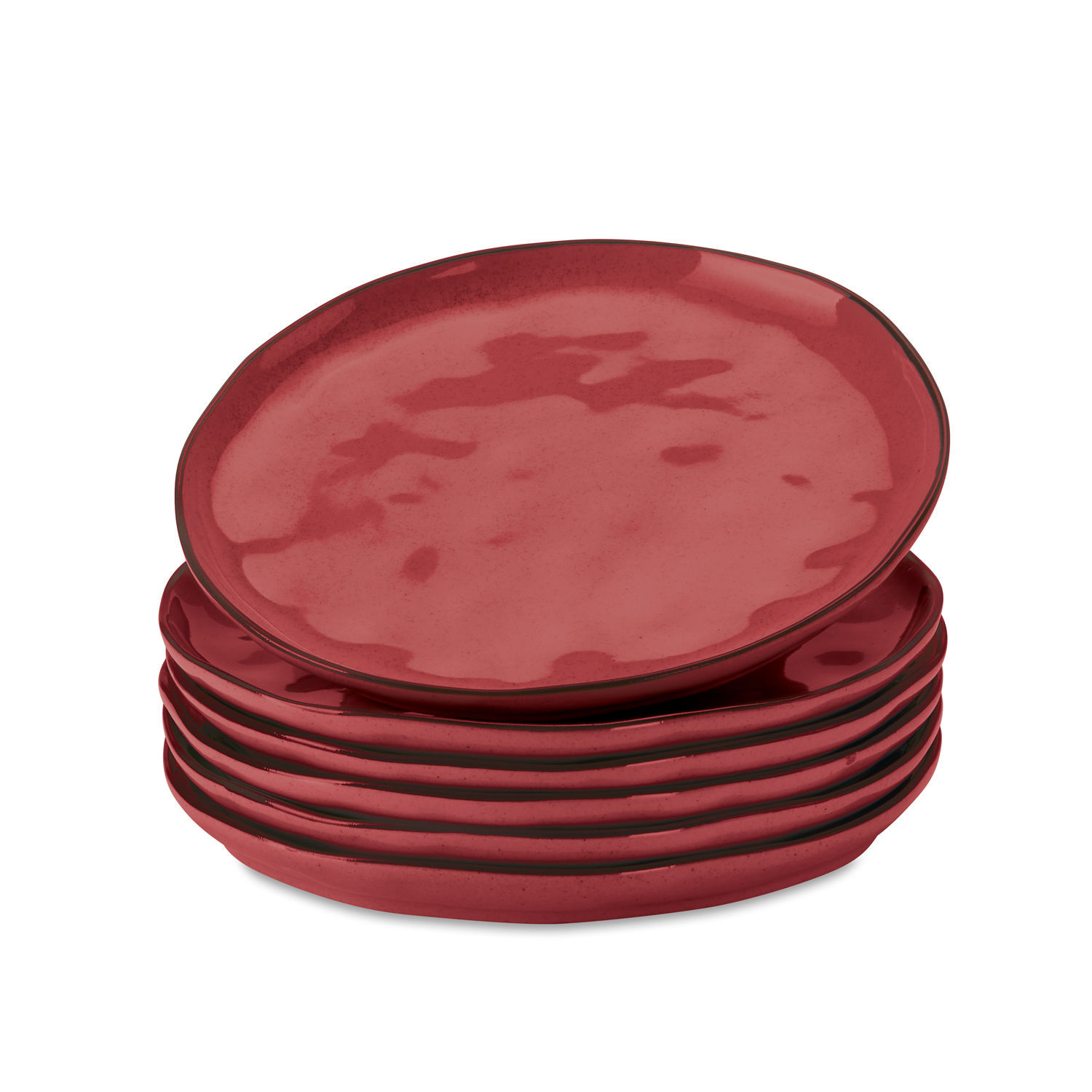 Teller 6er Set Biarré Set aus roten Keramiktellern mit schwarzem Rand, elegante Geschirrserie für den Tisch